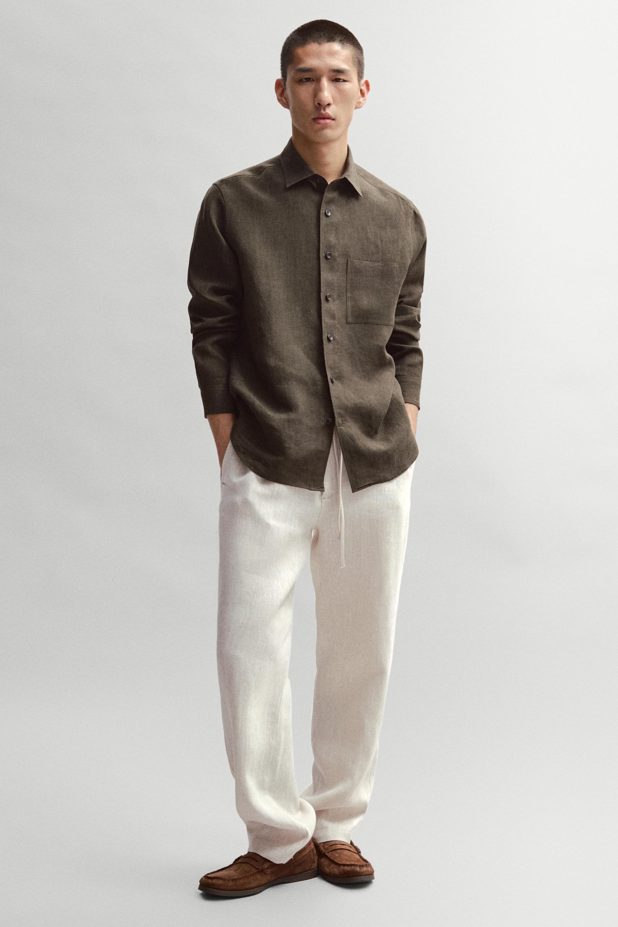 Linen jogger fit pants — BEIGE