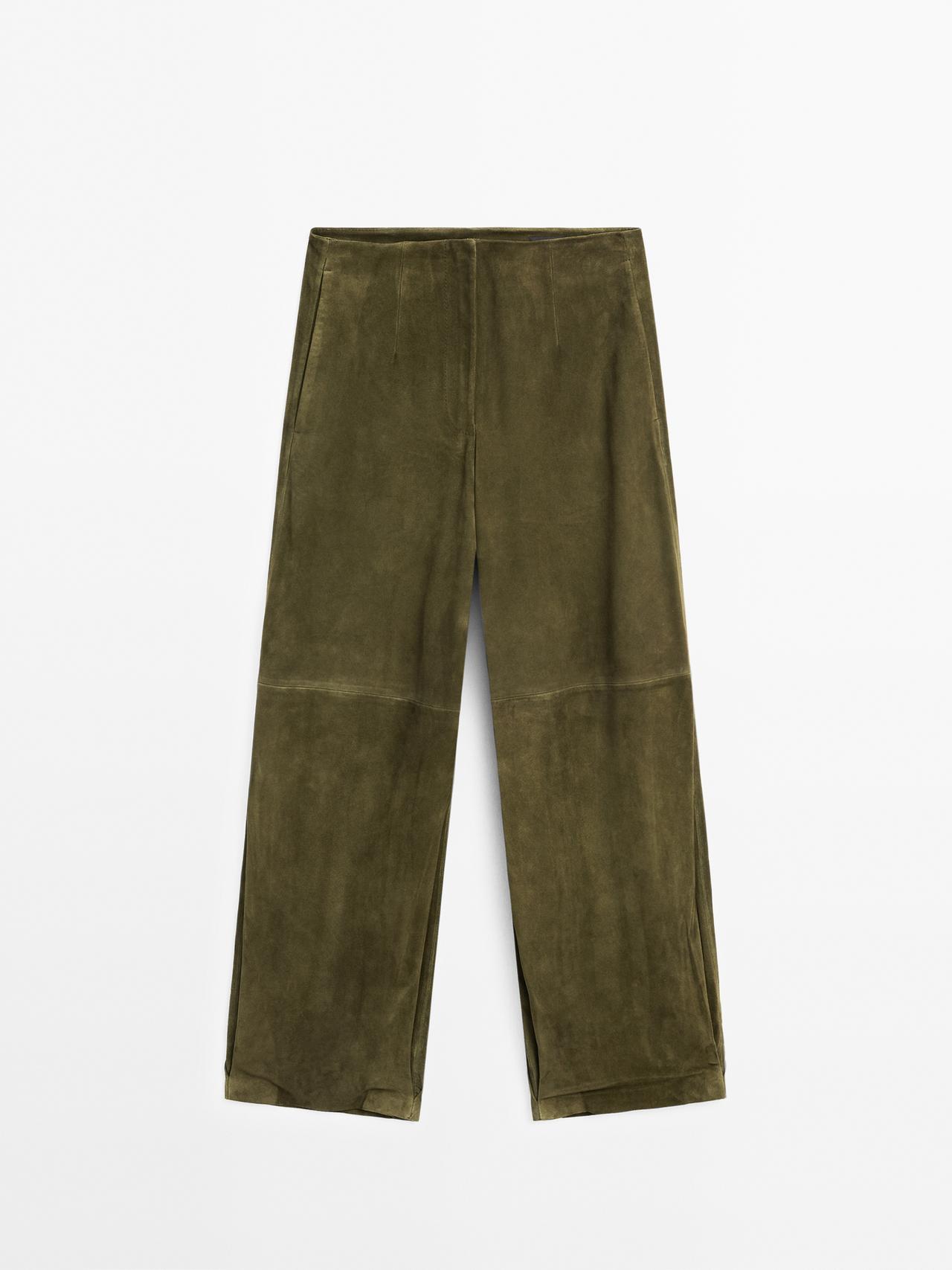 Massimo Dutti - Dame - Balloon Fit Bukser I Ruskind - Grøn - L