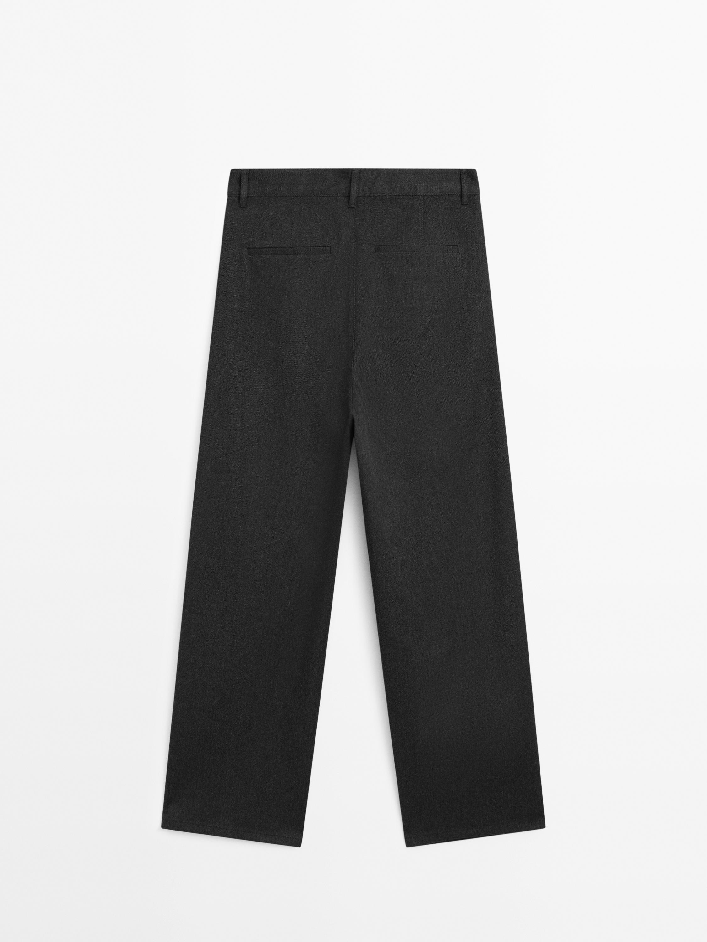 Flowing pleated cotton blend trousers