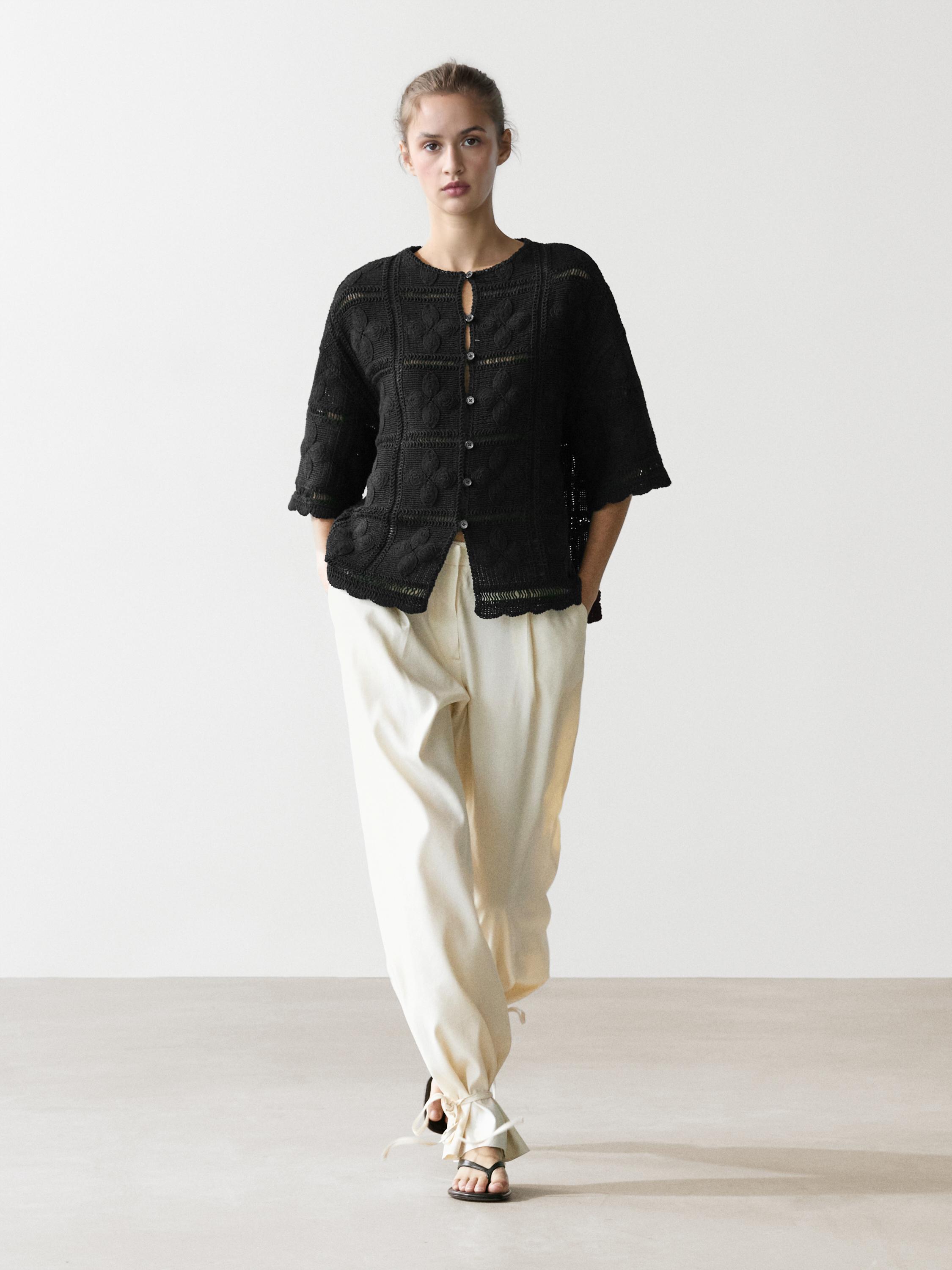 Cutwork crochet cardigan — BLACK