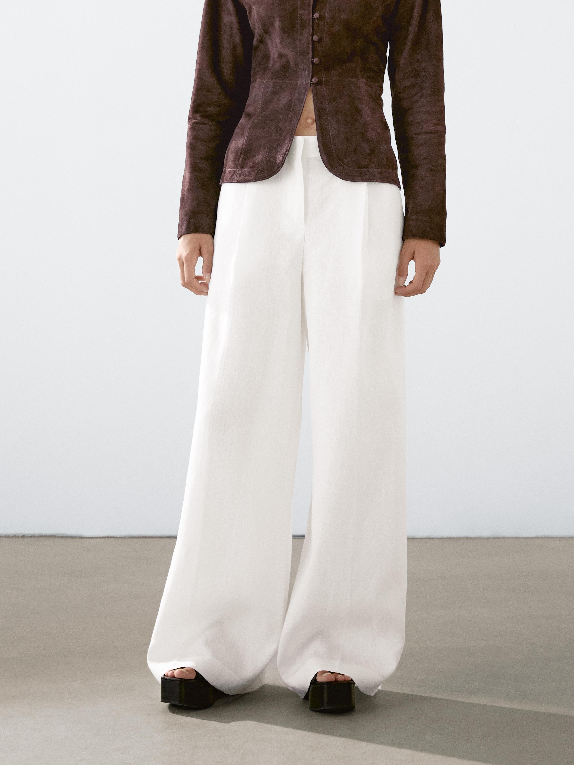 Linen suit trousers with darts