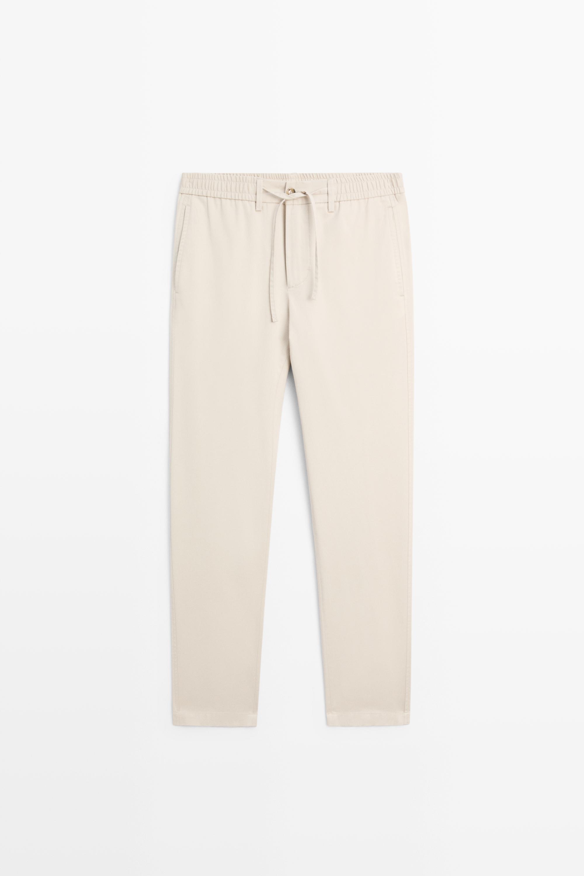 Cotton blend jogger fit pants — BEIGE