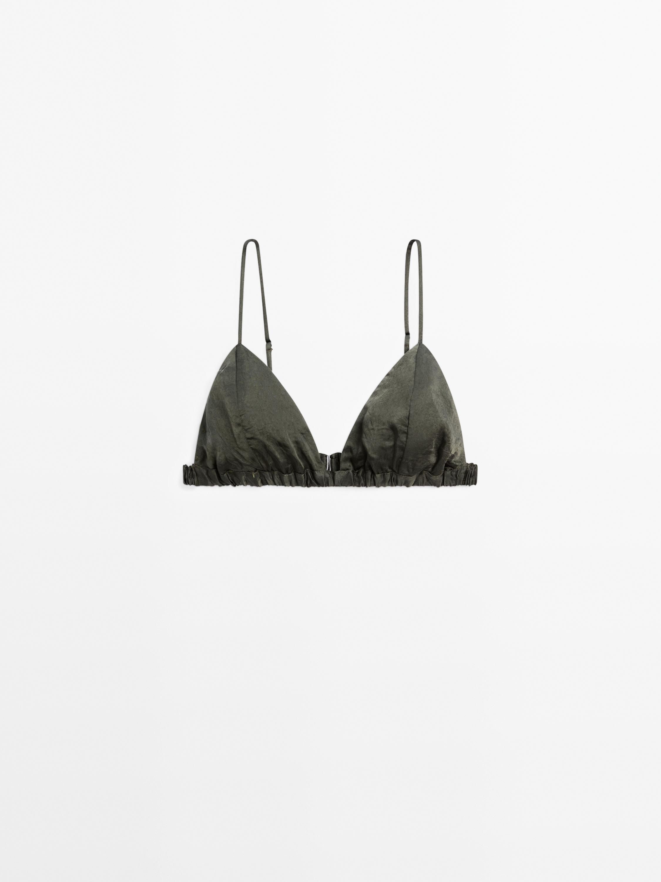 Satin triangle bra with elasticated detail - STUDIO
