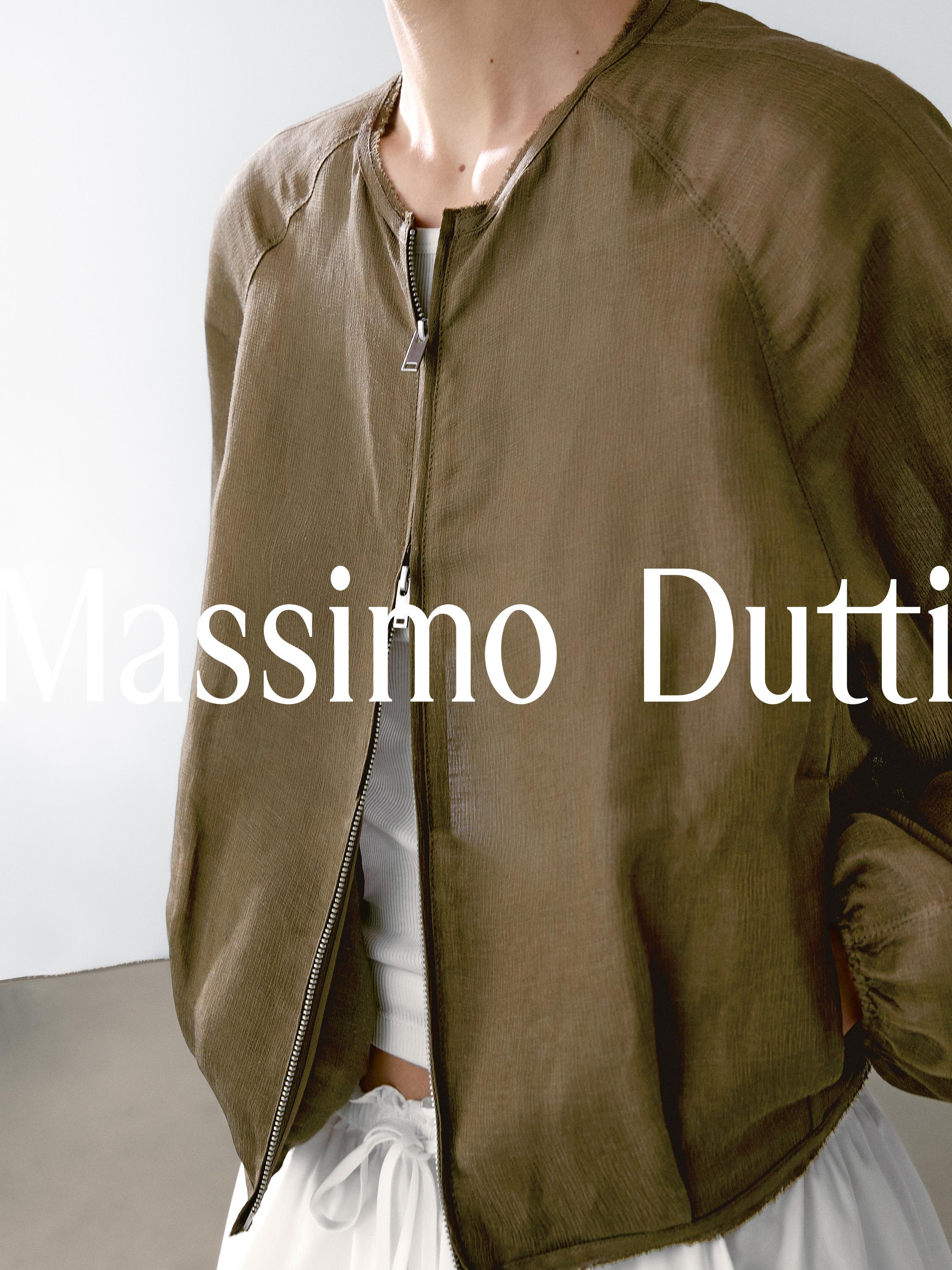 【Massimo Dutti】Frayed linen and silk bomber jacket Frayed linen and silk bomber jacket · Beige, Sand Brown