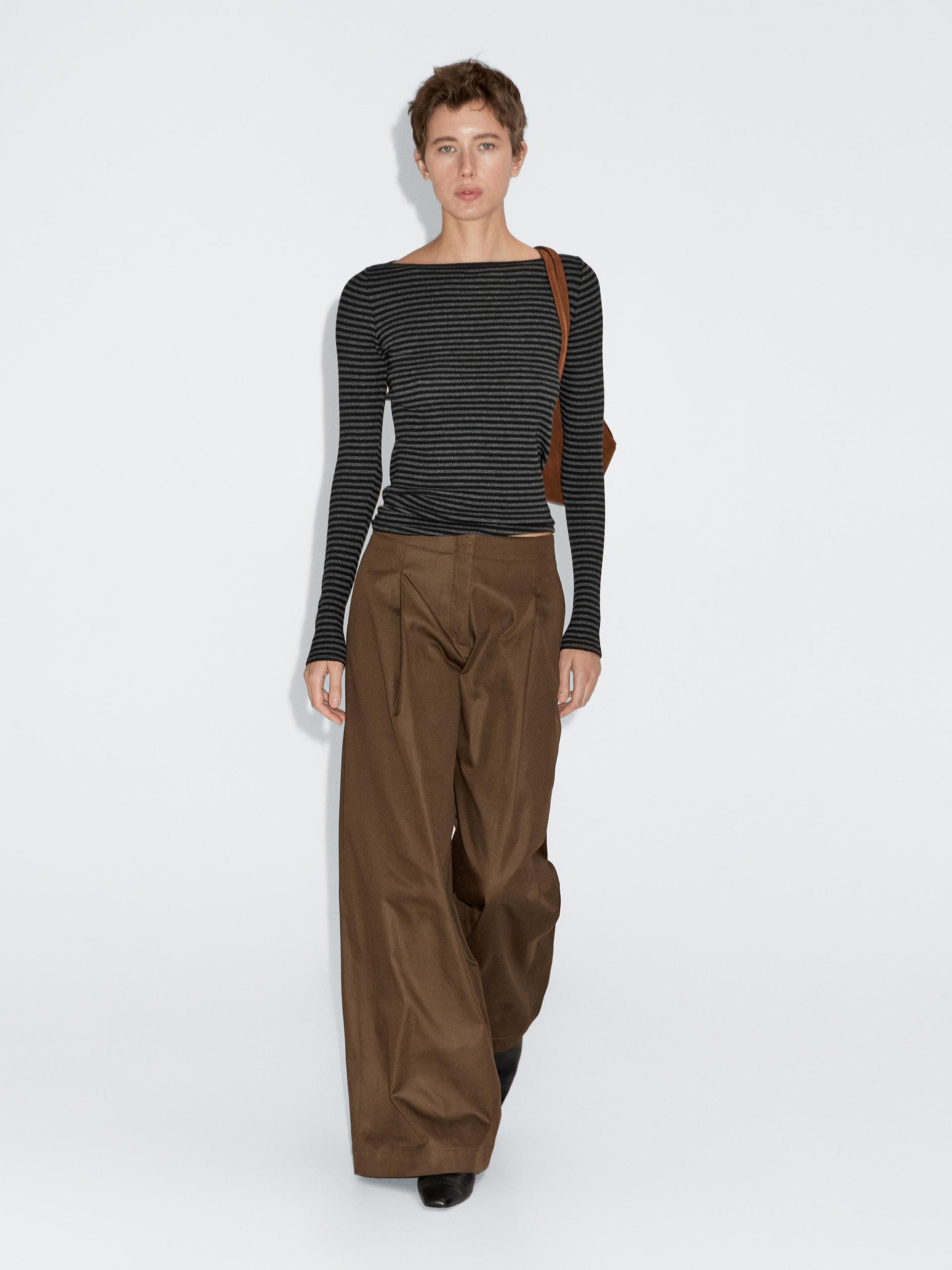 Calças Wide Leg De Cintura Subida - Lavado - 38 - Massimo Dutti - Mulher