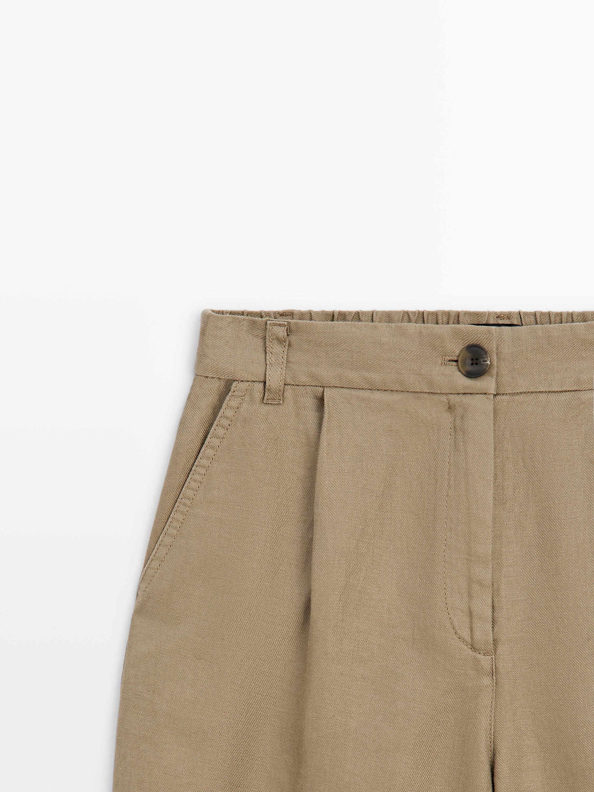 100% linen wide-leg elasticated trousers — PALE GREEN