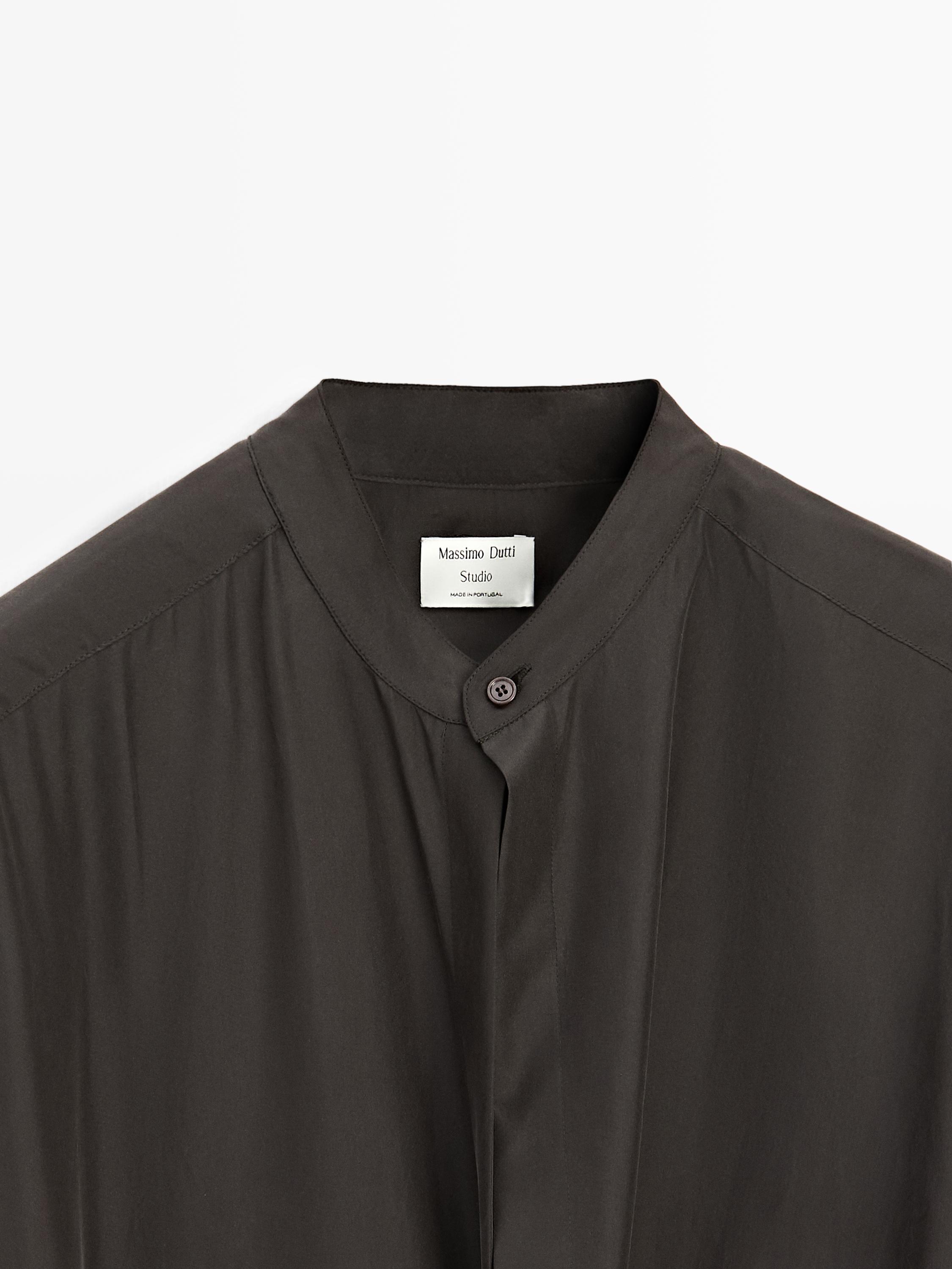 100% silk midi dress with fastening detail - STUDIO — DARK KHAKI