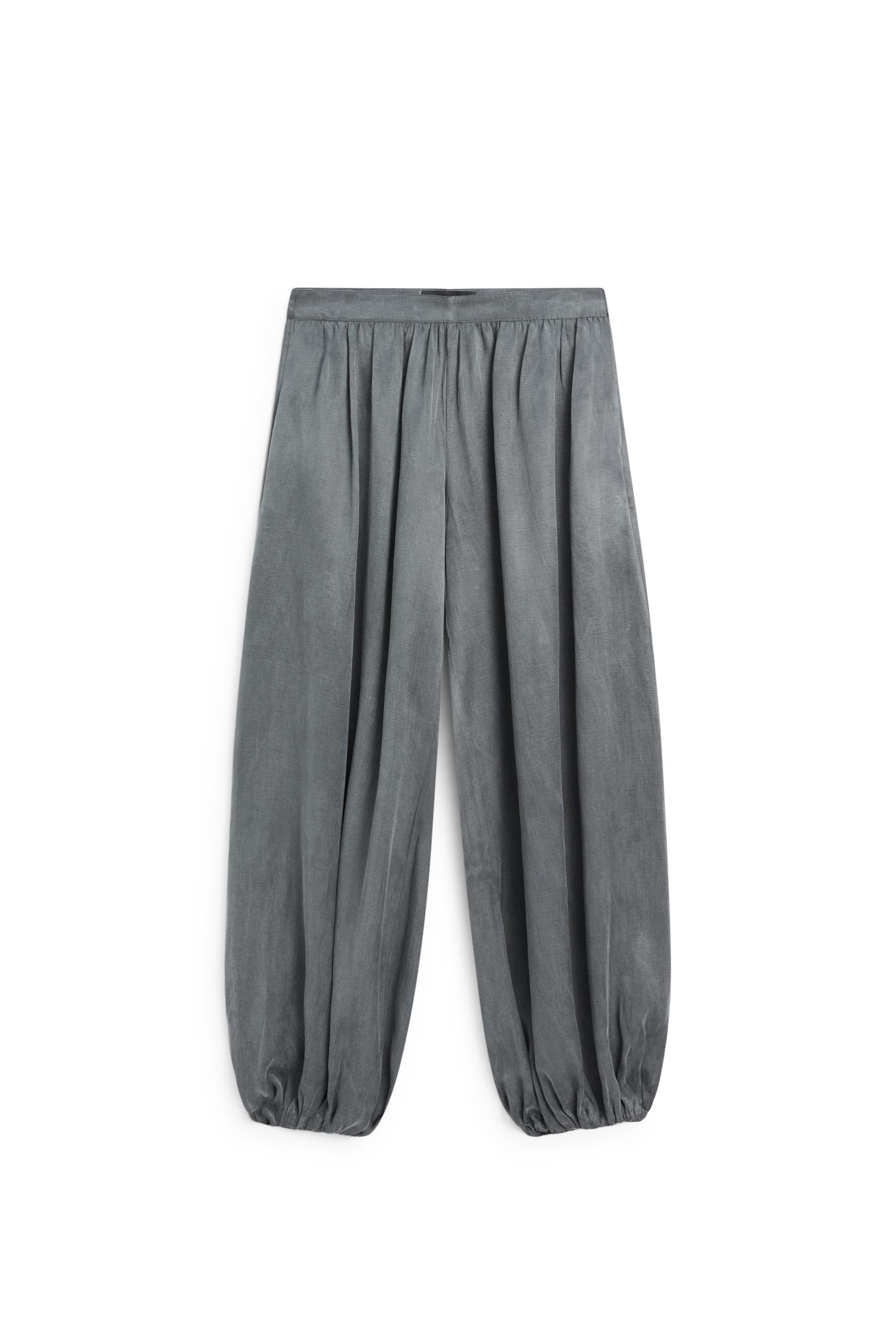 Pleated balloon fit linen blend trousers — GREY BLUE