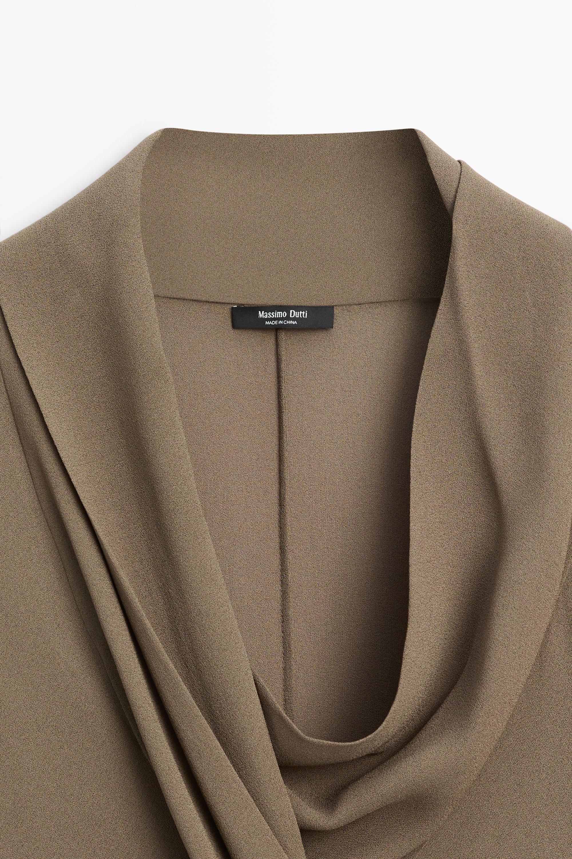 Flowy surplice draped neckline shirt — DARK KHAKI