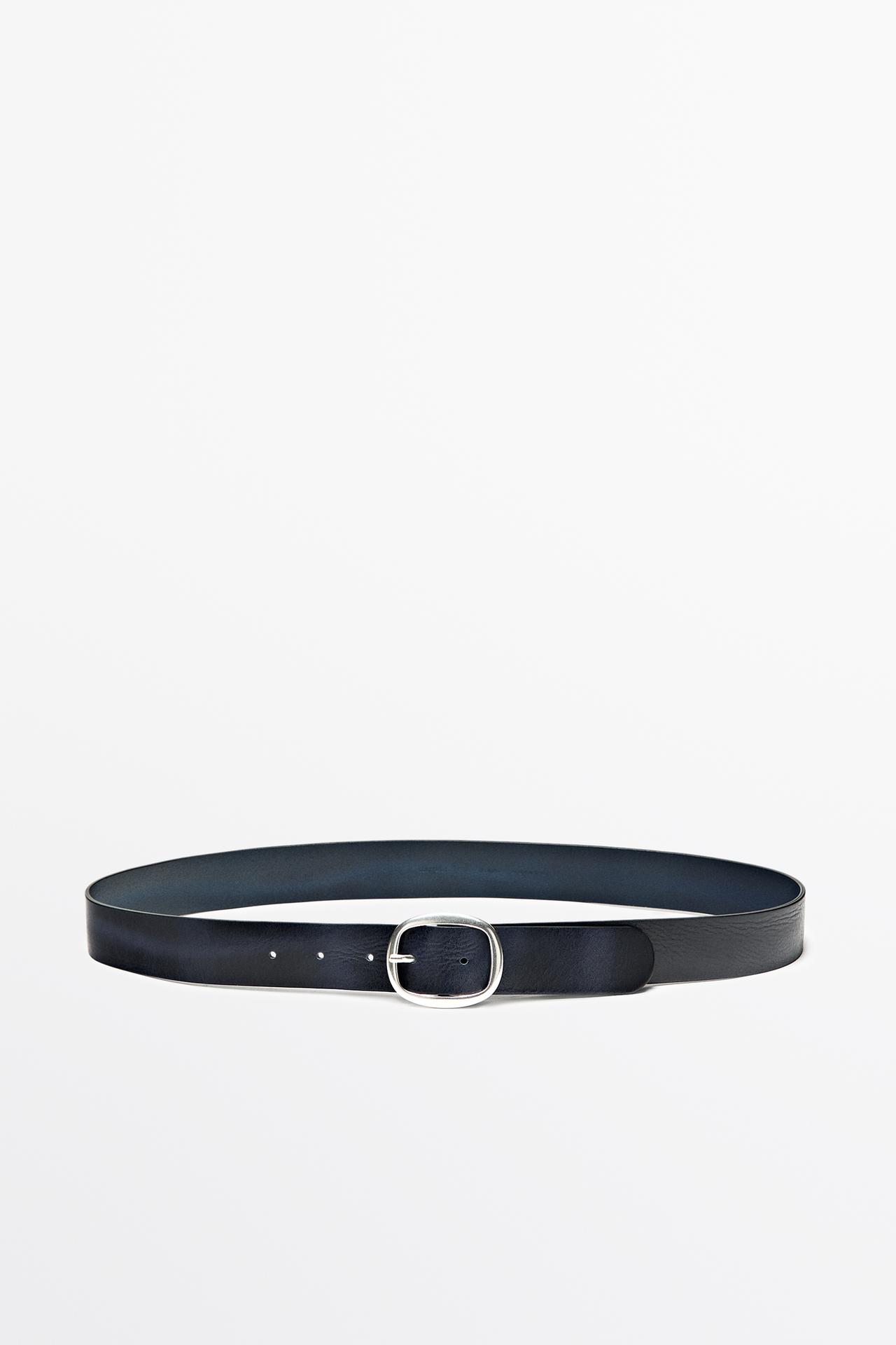 Nappa leather belt with square buckle — NAVY BLUE