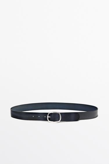 Nappa leather belt with square buckle — NAVY BLUE 1