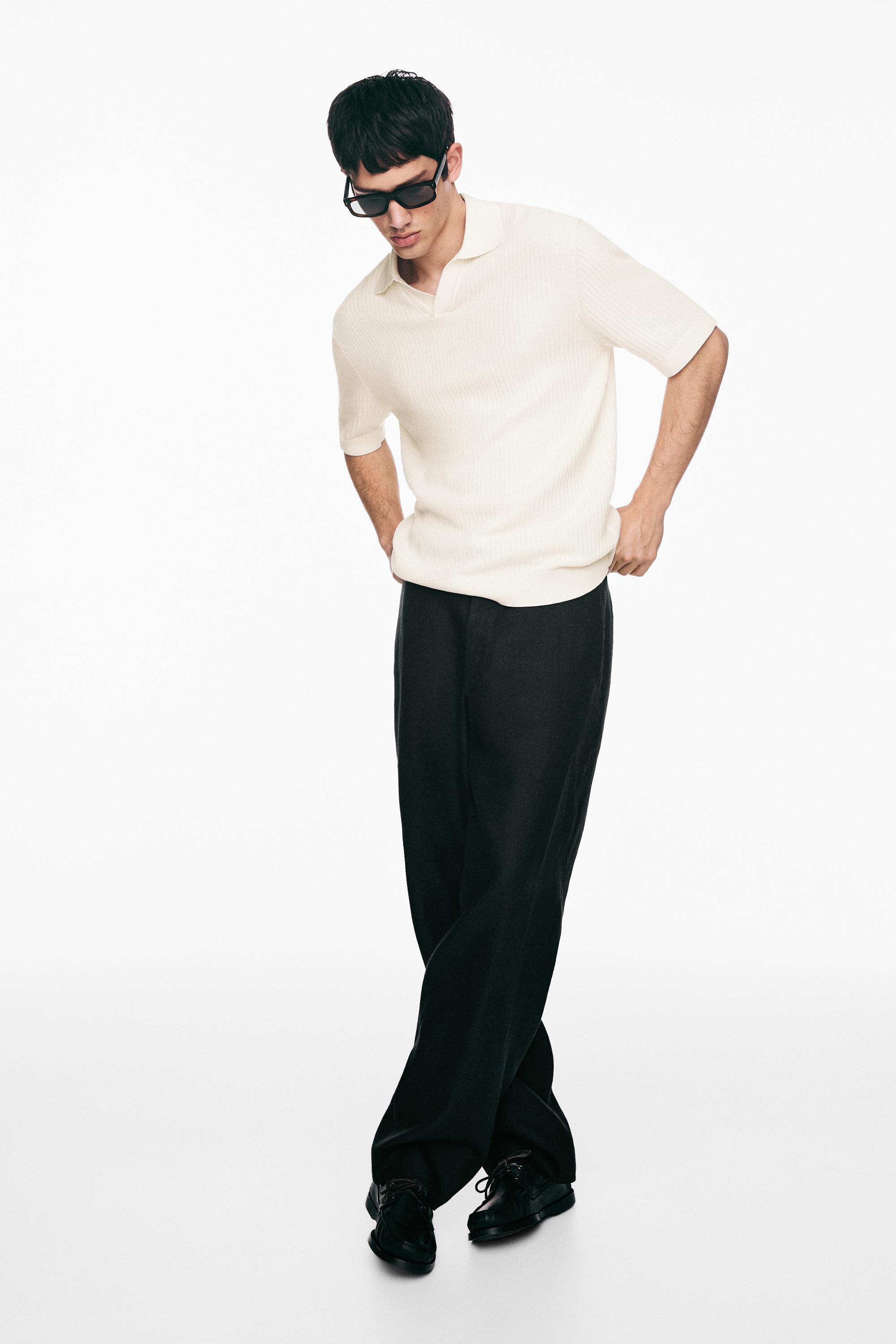 Regular fit cotton knit polo shirt — CREAM