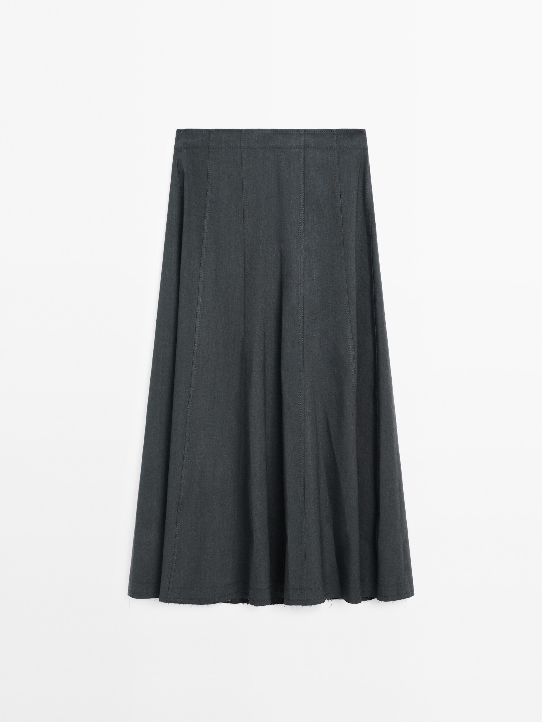 Long flared skirt with topstitching detail · Grey · Smart / Skirts  