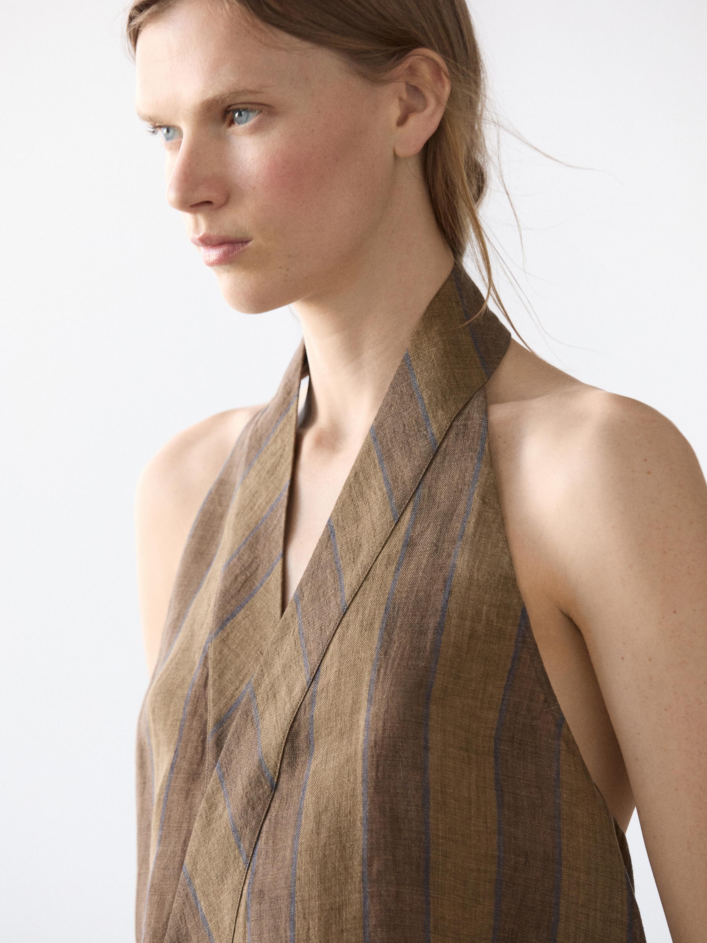 Printed waistcoat with crossover neckline — KHAKI