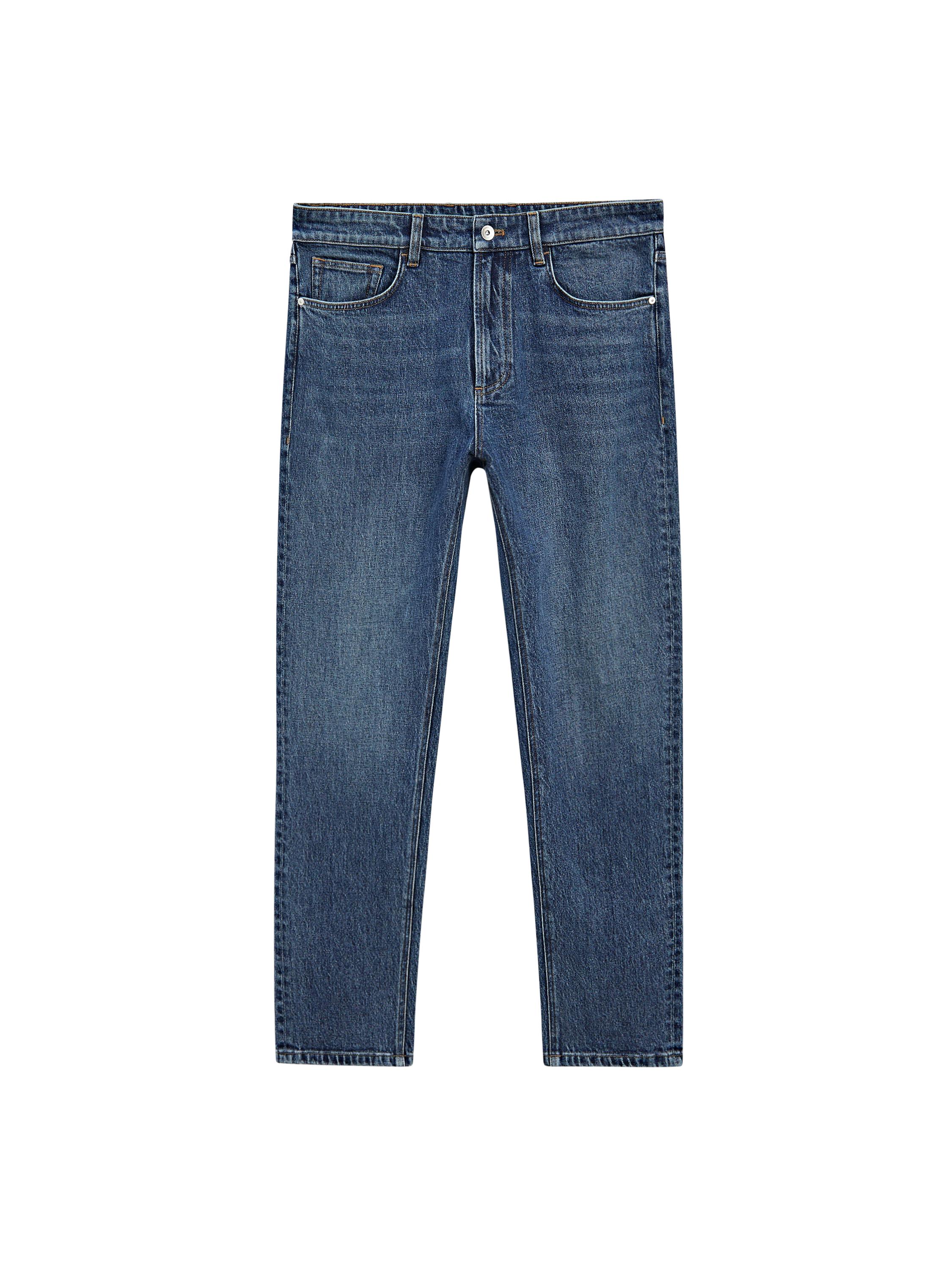 Cotton blend tapered fit jeans