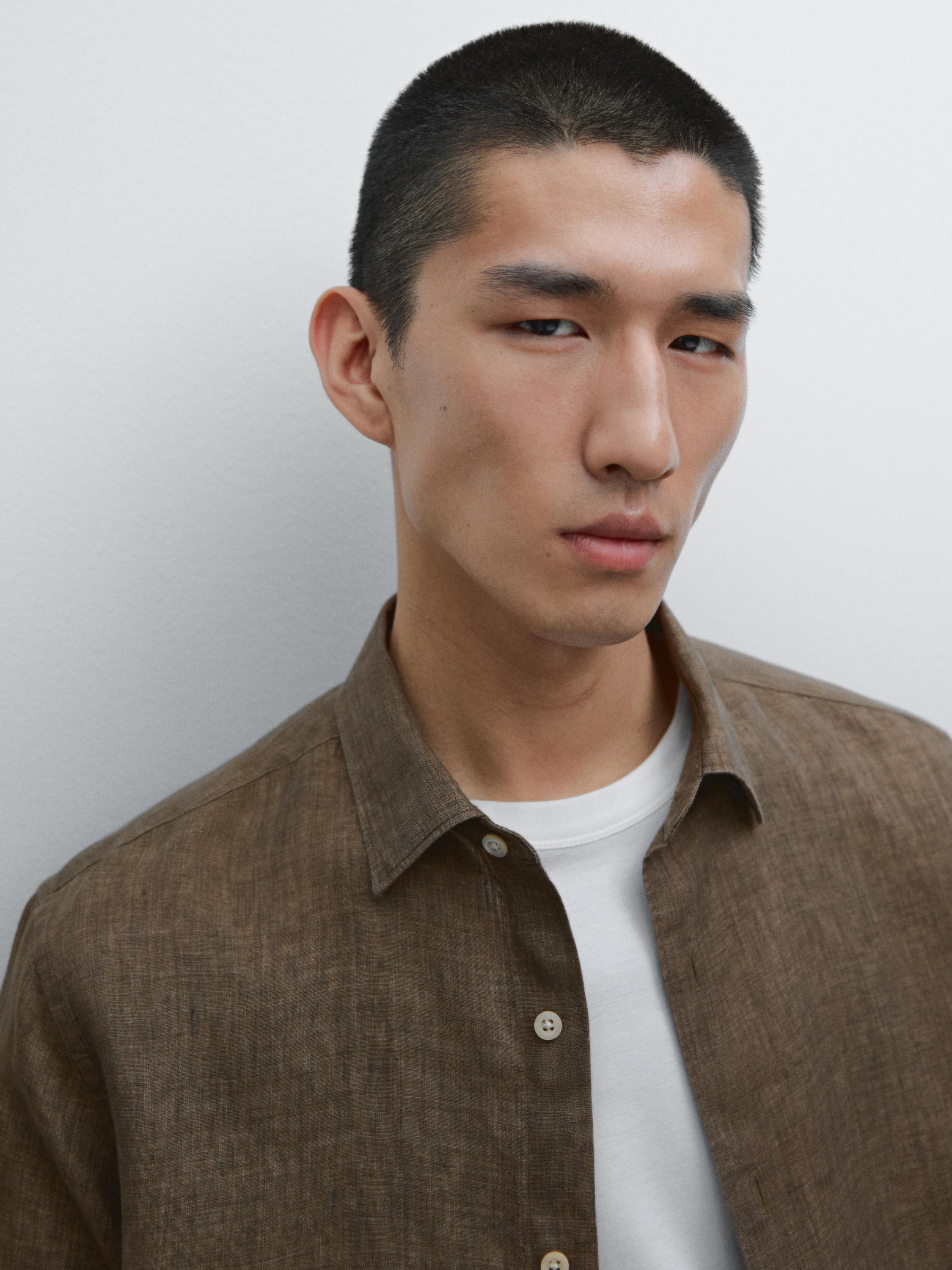 Slim fit faded 100% linen shirt