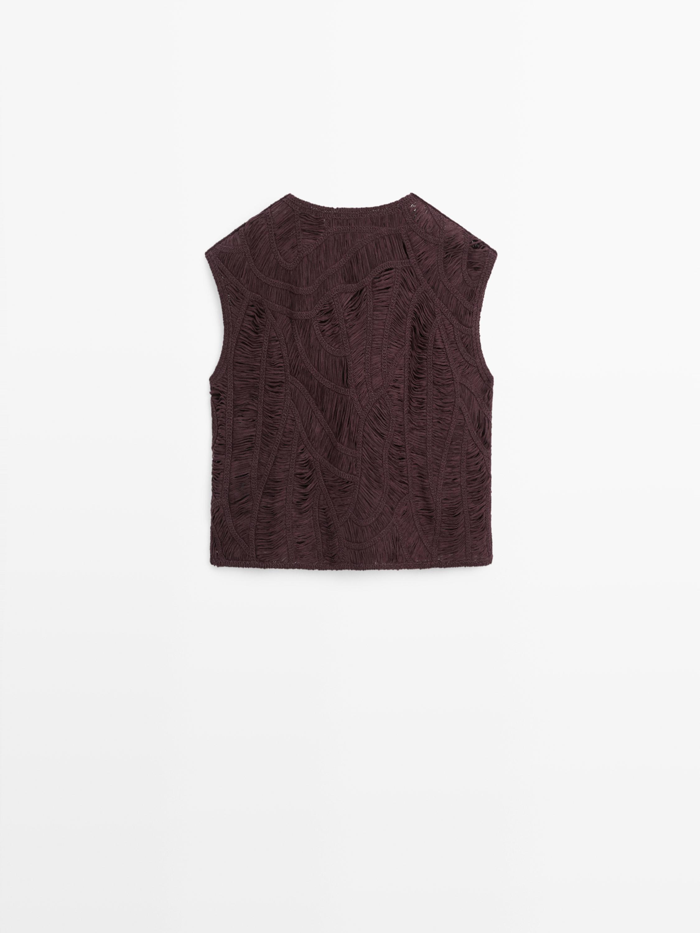 Crochet knit vest — AUBERGINE