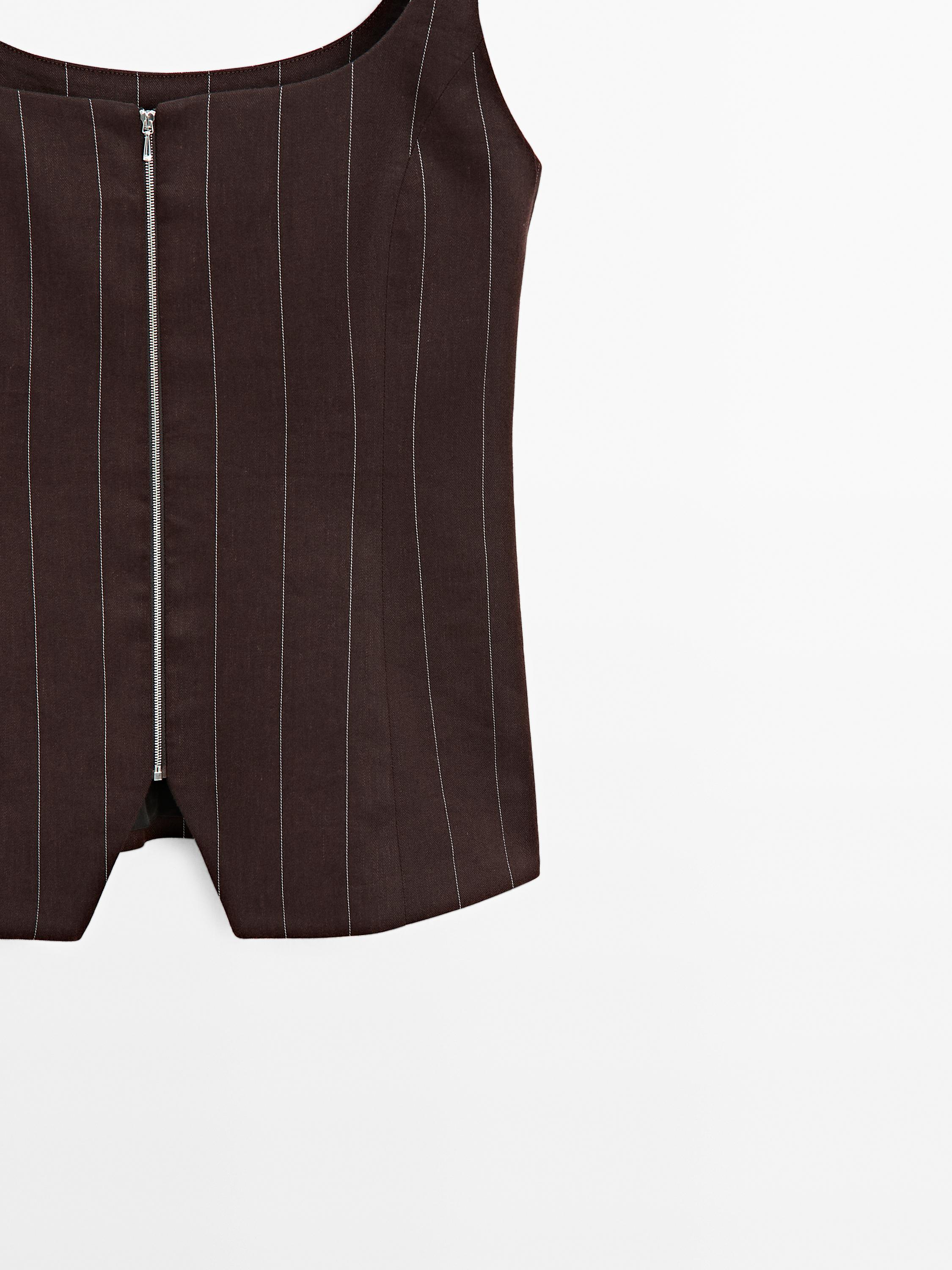 Fitted striped waistcoat with zip
