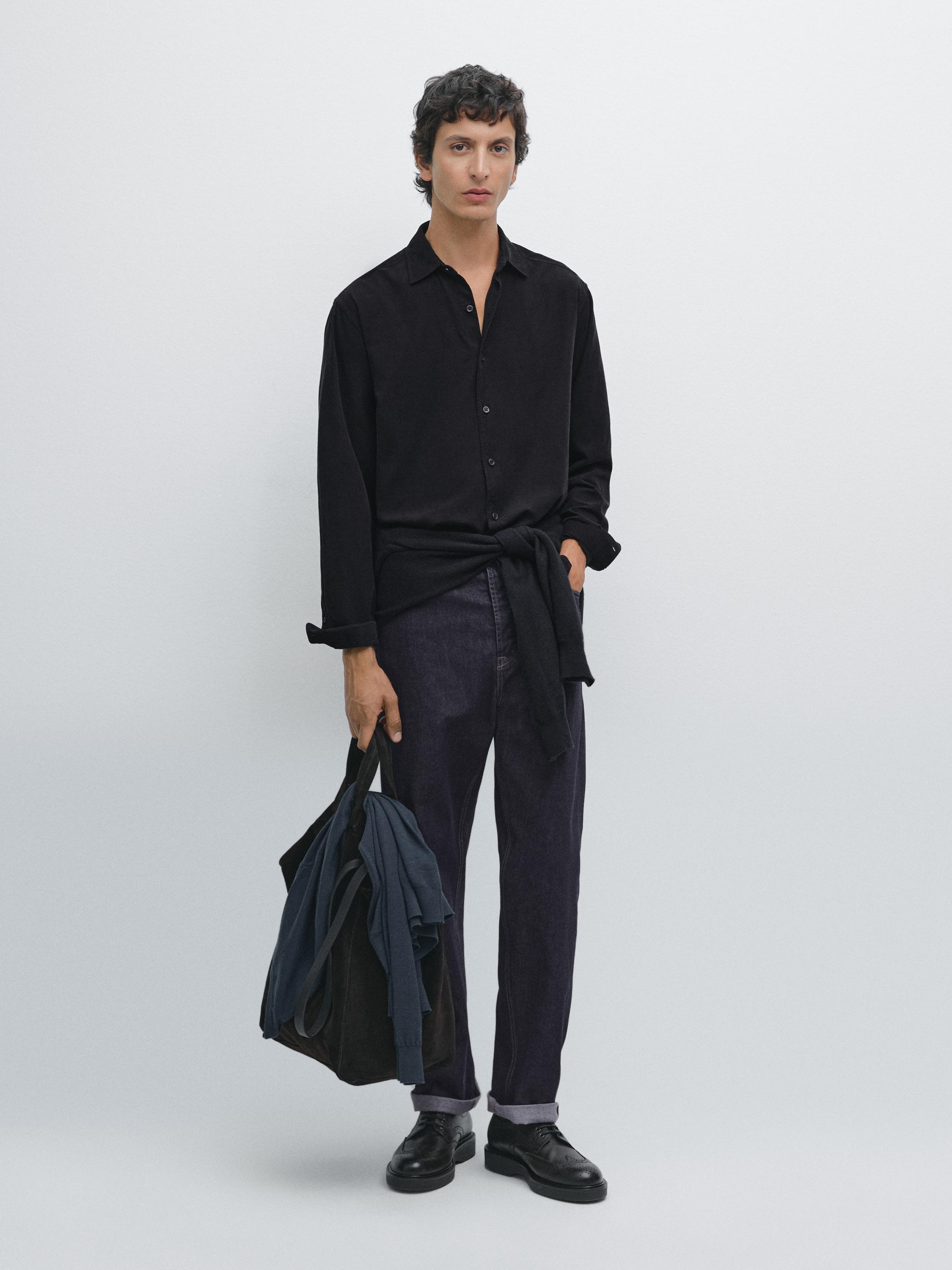Chemise regular en velours côtelé fin