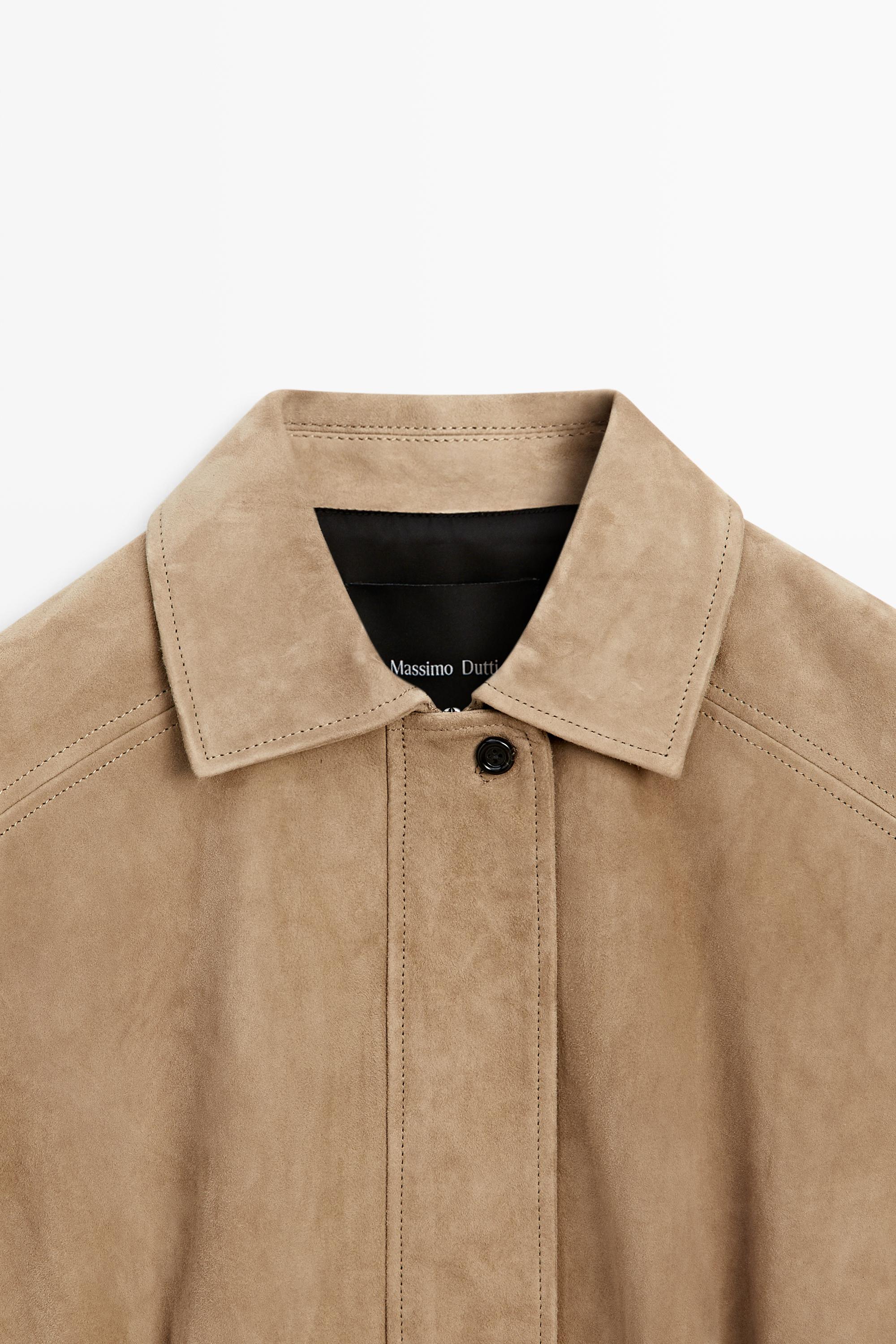 Pleated suede leather bomber jacket — SAND