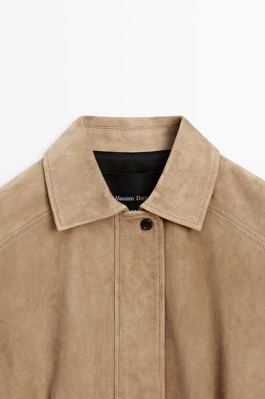 Pleated suede leather bomber jacket — SAND 9
