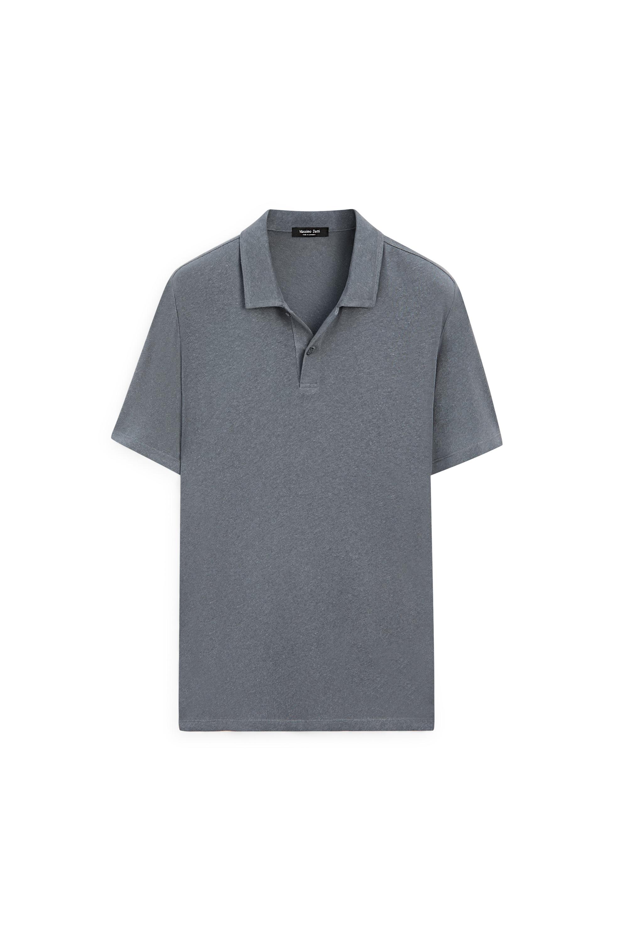 Linen and cotton short sleeve polo shirt — INDIGO
