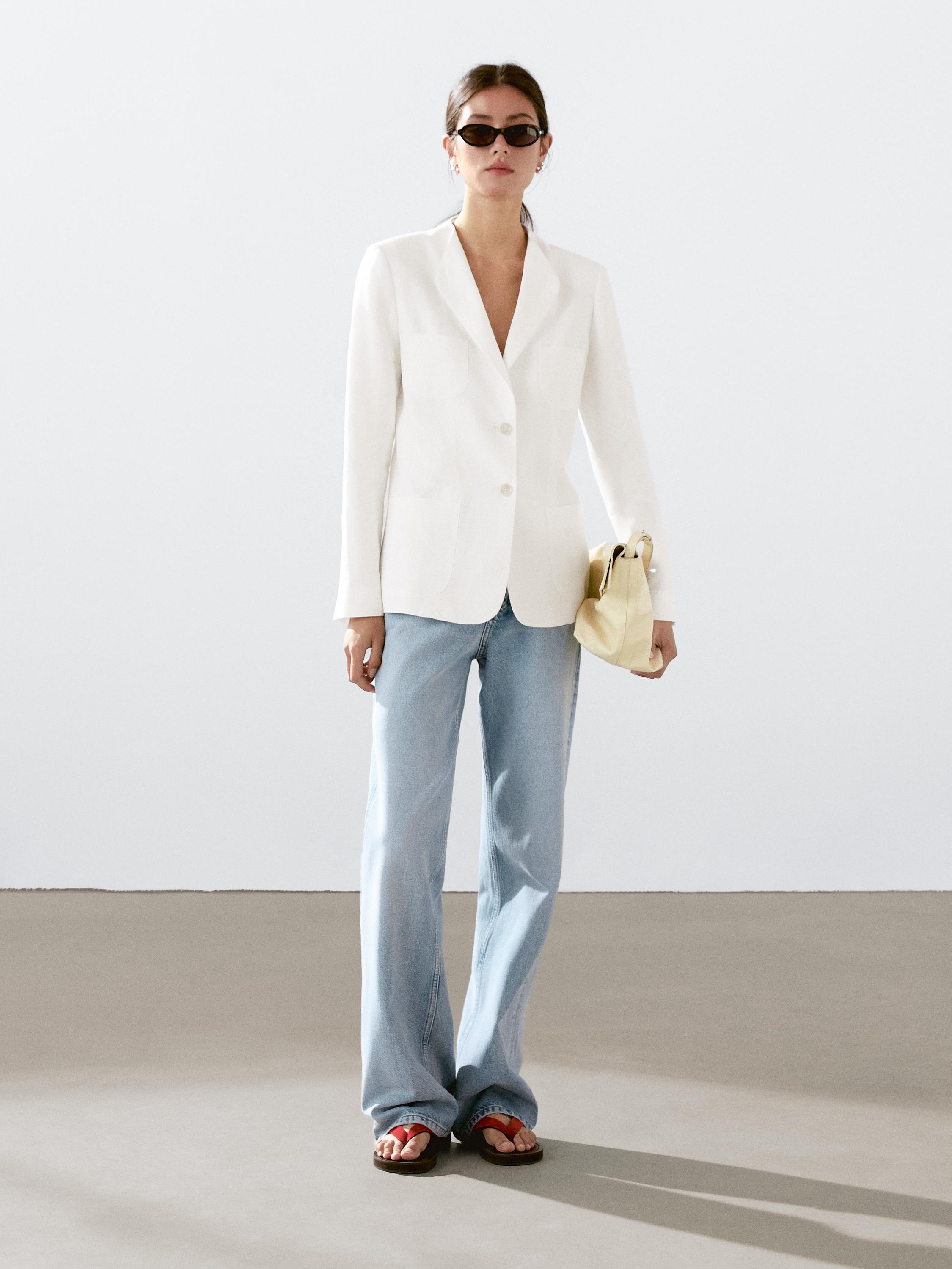 100% linen blazer with lapel detail