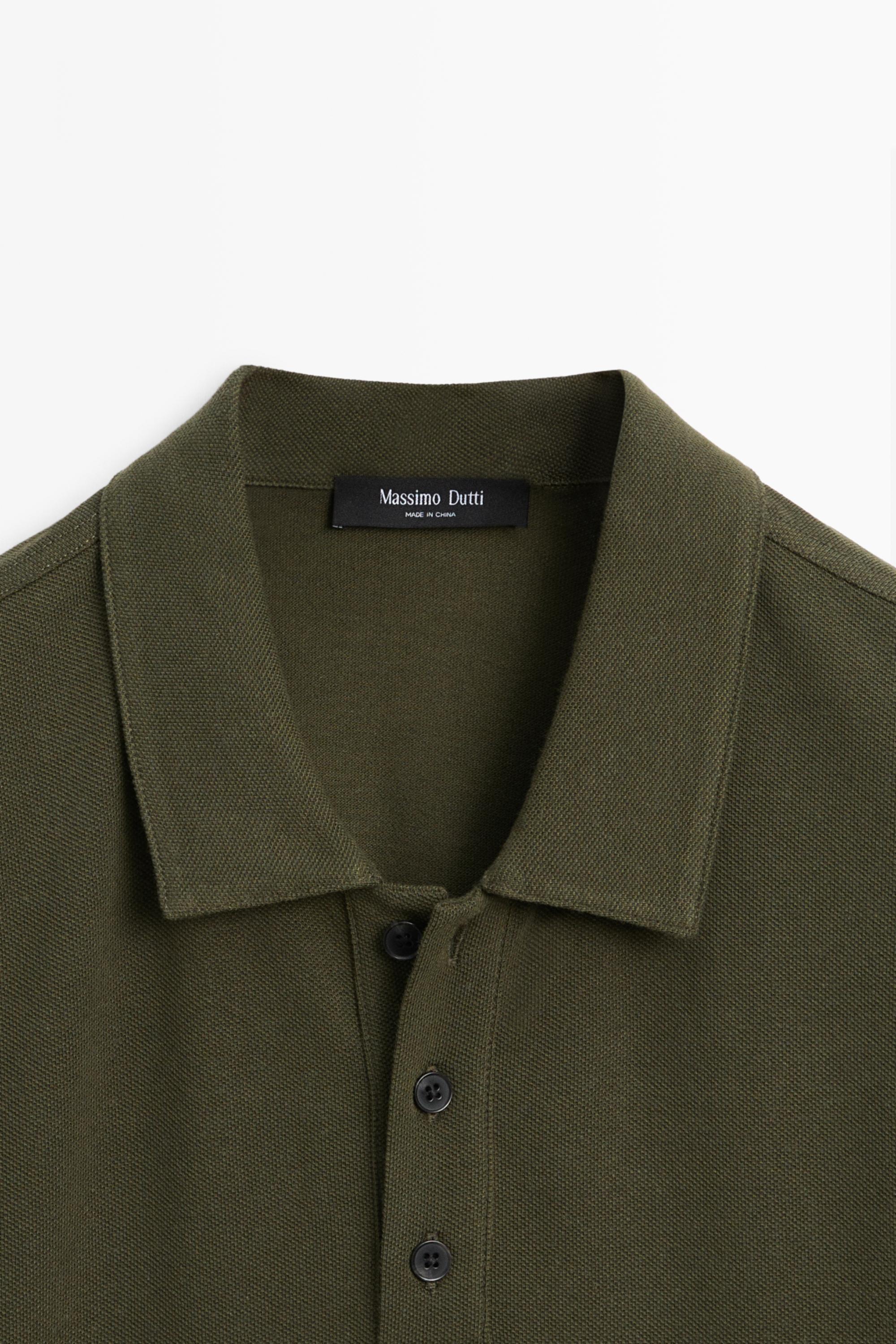 Micro-textured cotton blend polo shirt — DARK OLIVE GREEN