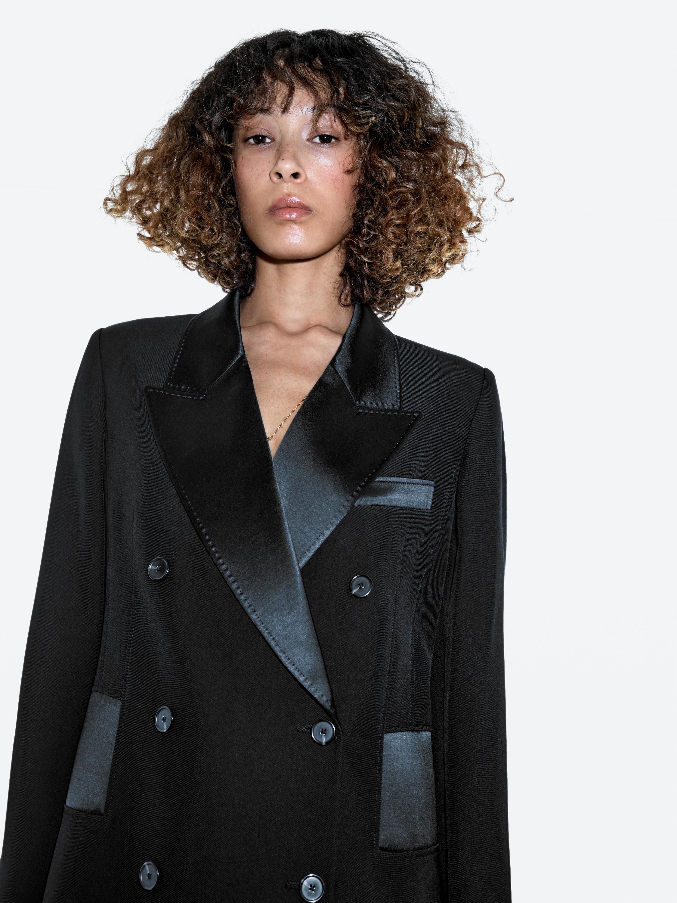 Blazer-style dress with satin detail — BLACK