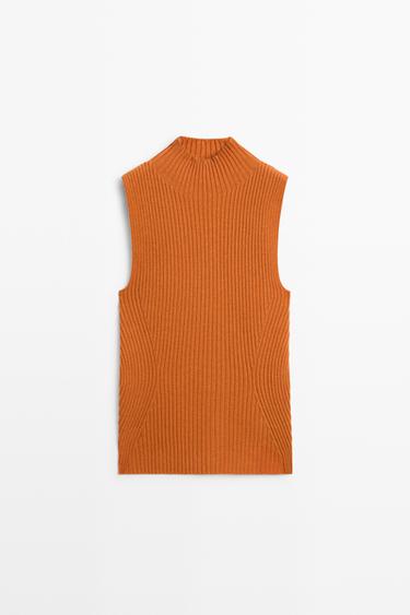 Ribbed turtleneck knit top — BURNT ORANGE 2