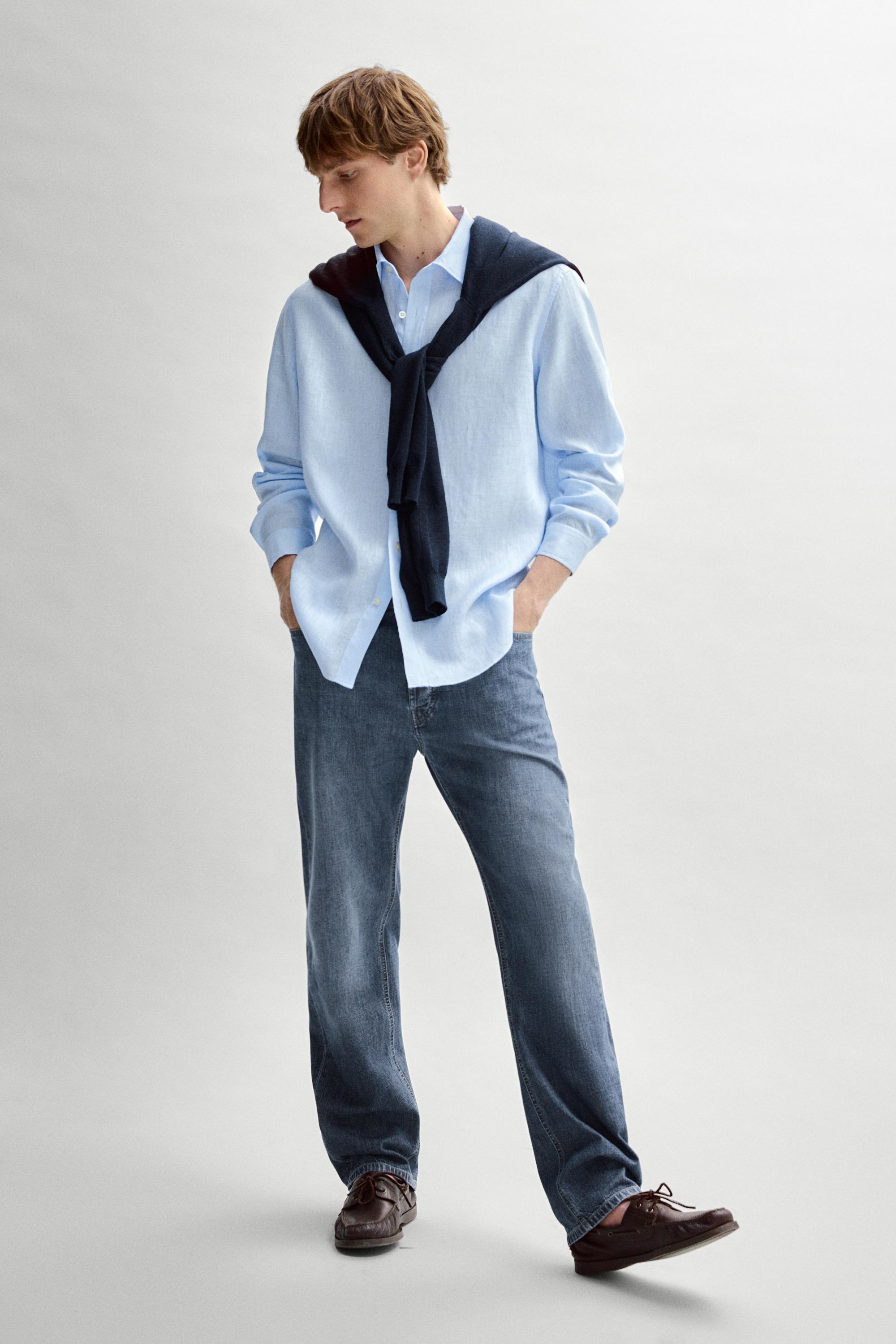 100% linen slim fit shirt — Sky blue