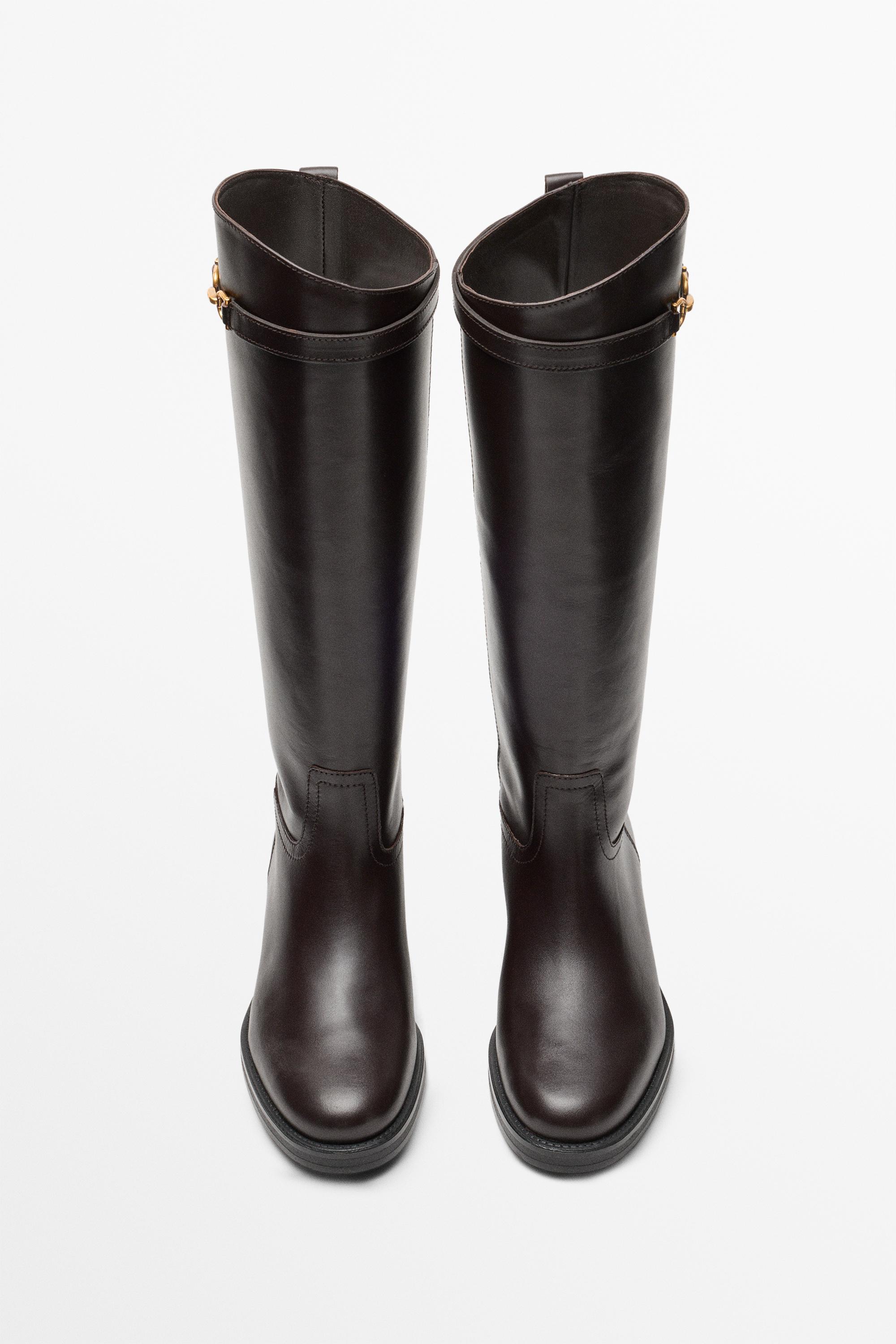 Leather riding boot — BROWN