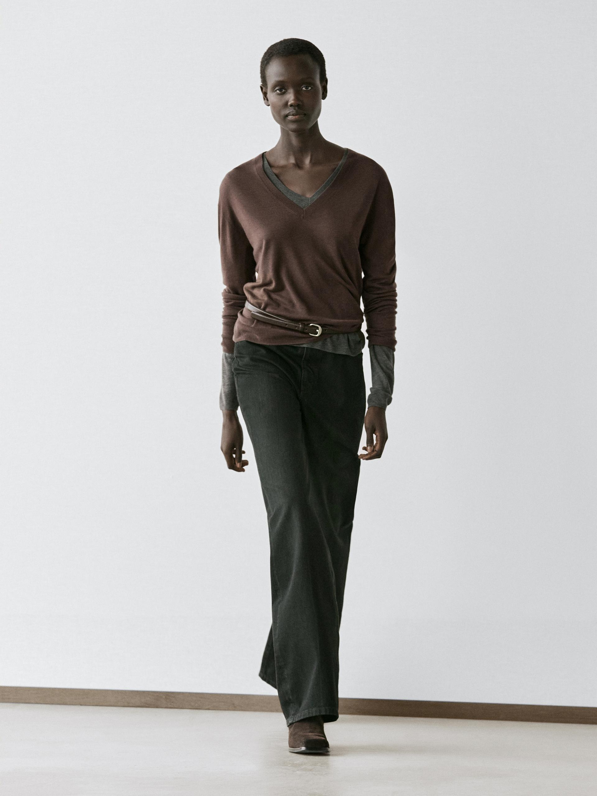 Pull En Laine Et Soie - Marron - M - Massimo Dutti - Femme