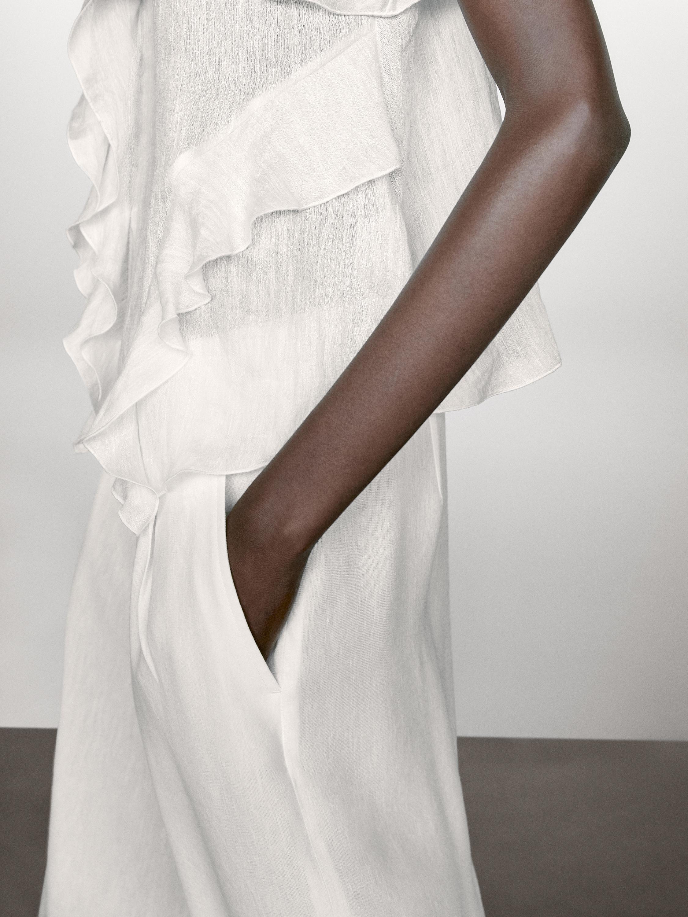 Bandplooibroek van linnenmix