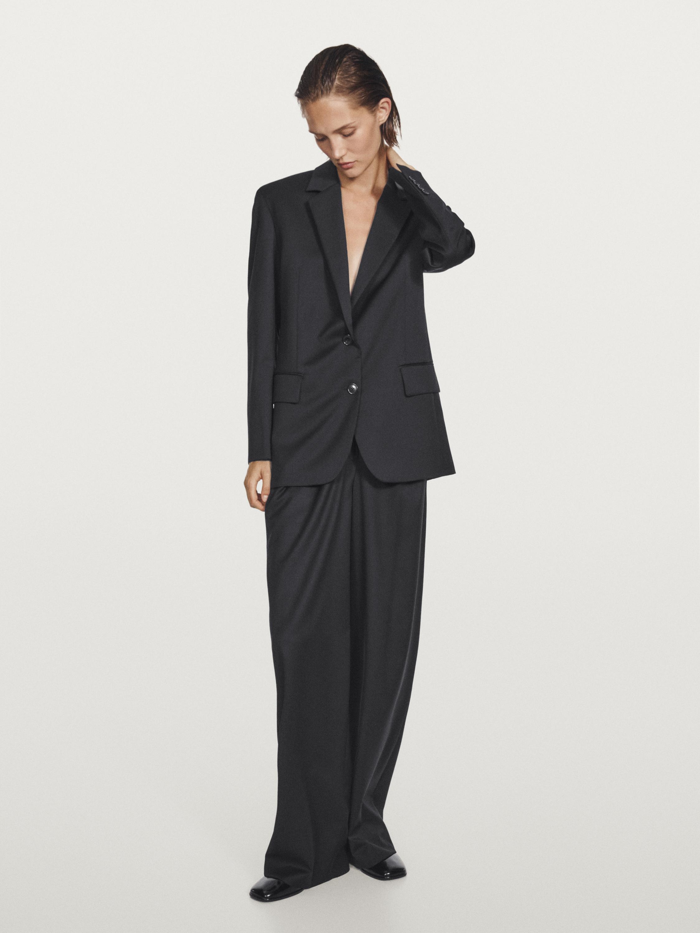 100% extra fine wool two-button blazer — NAVY BLUE