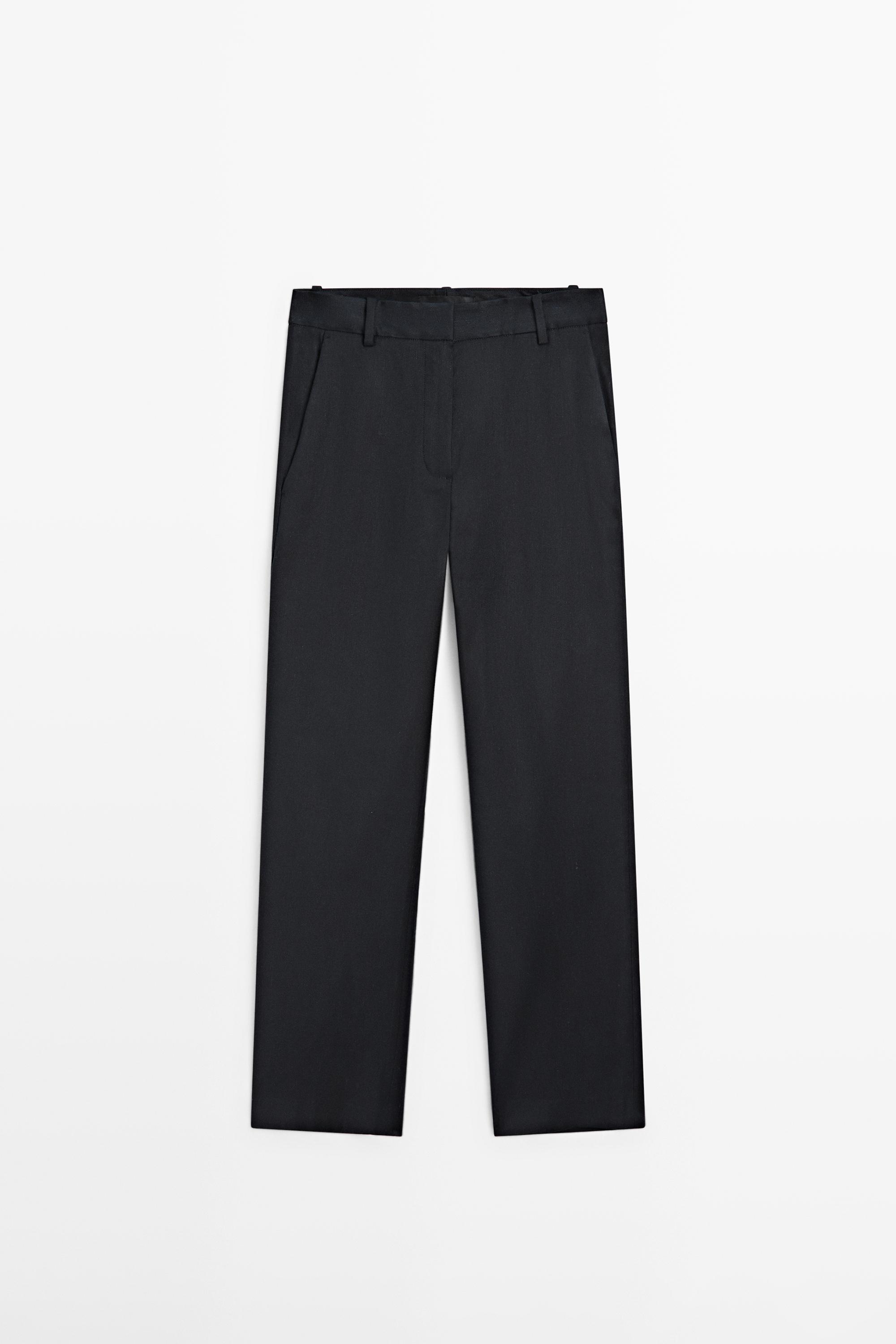 Straight-leg linen blend trousers — NAVY BLUE