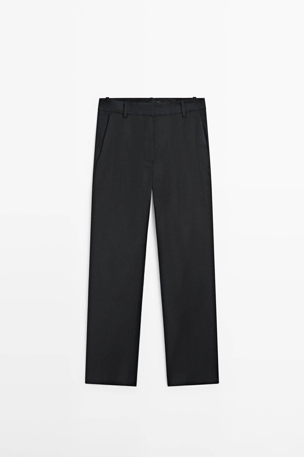 Straight-leg linen blend trousers — NAVY BLUE