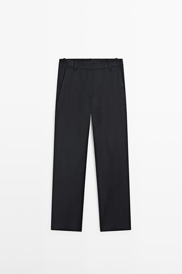Straight-leg linen blend trousers — NAVY BLUE 2