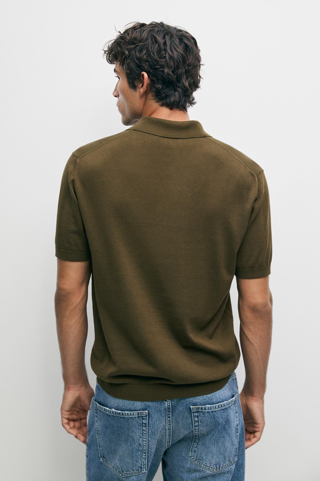 100% cotton knit polo sweater — DARK OLIVE GREEN
