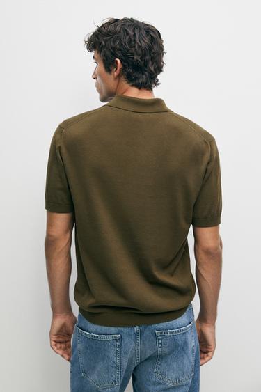 100% cotton knit polo sweater — DARK OLIVE GREEN 5
