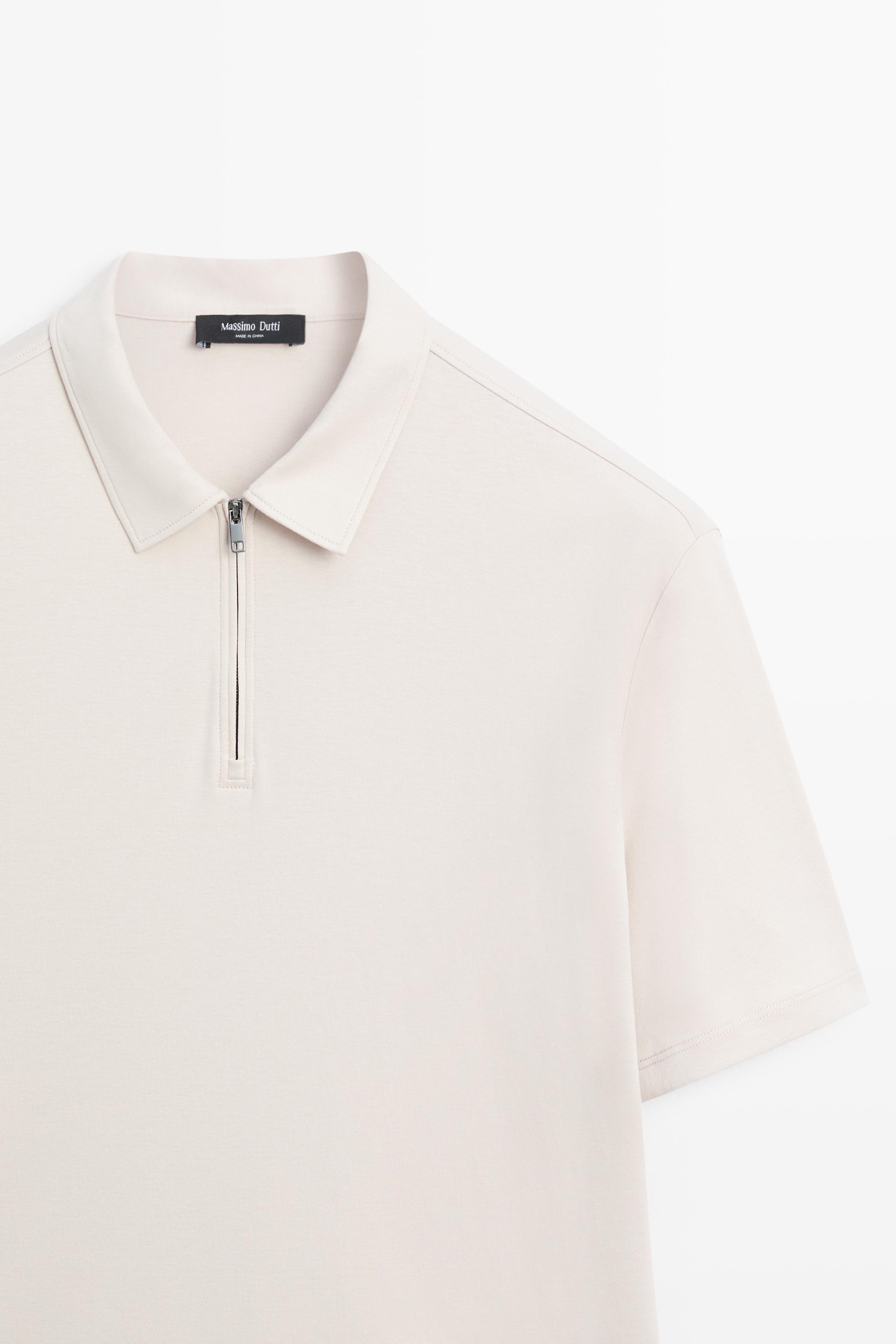 100% cotton polo shirt with zip detail · Stone, White · Polo