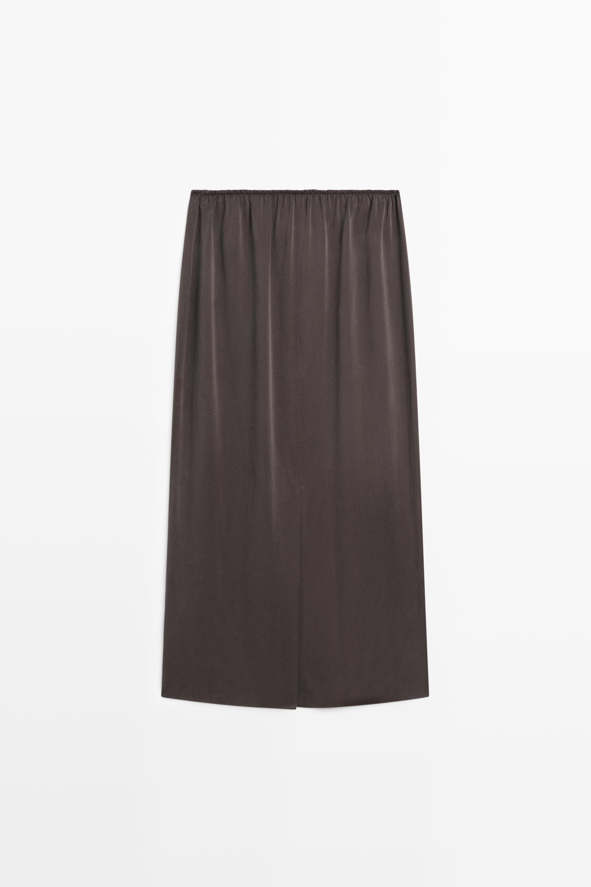 100% silk straight midi skirt — DARK GREY