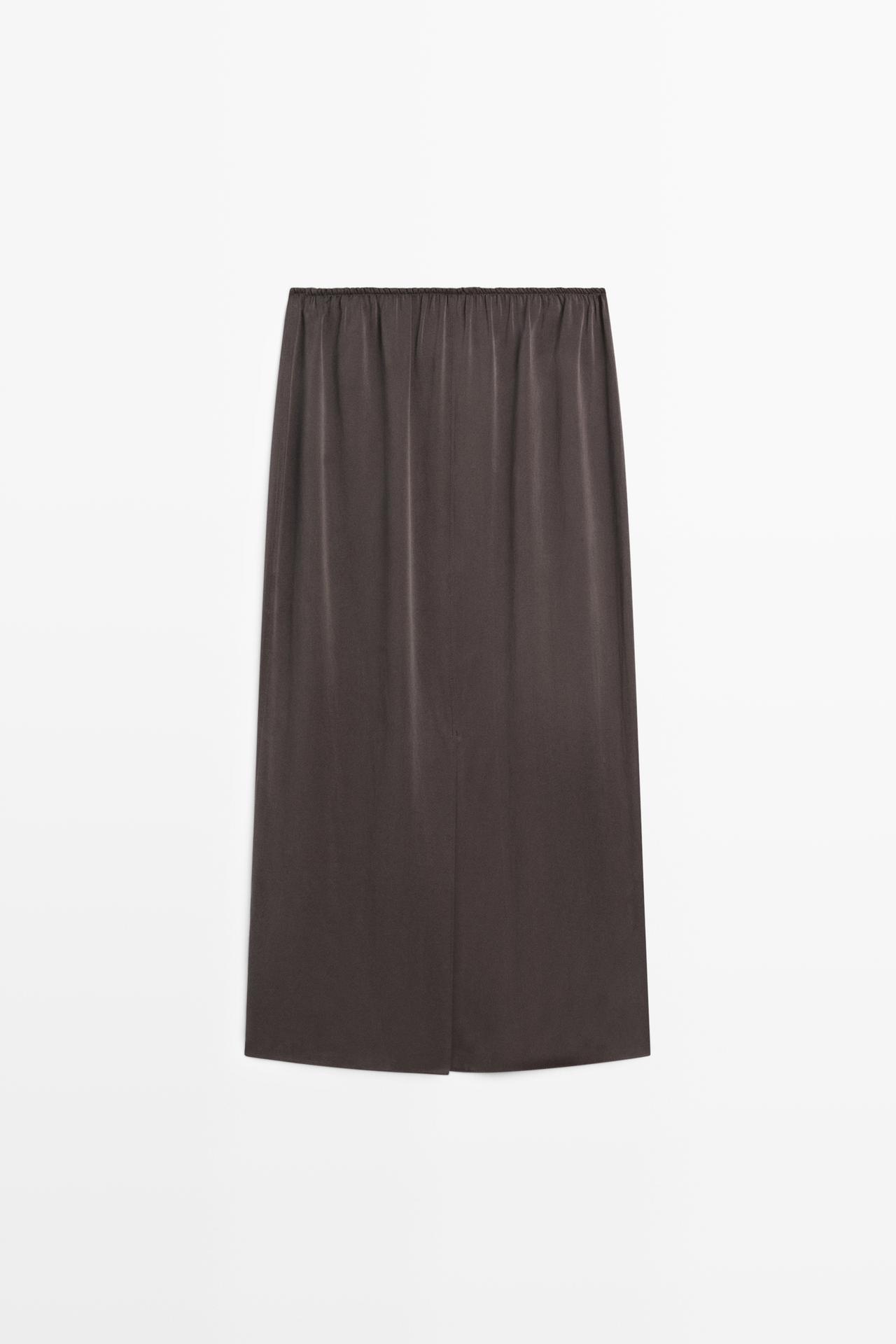 100% silk straight midi skirt — DARK GREY