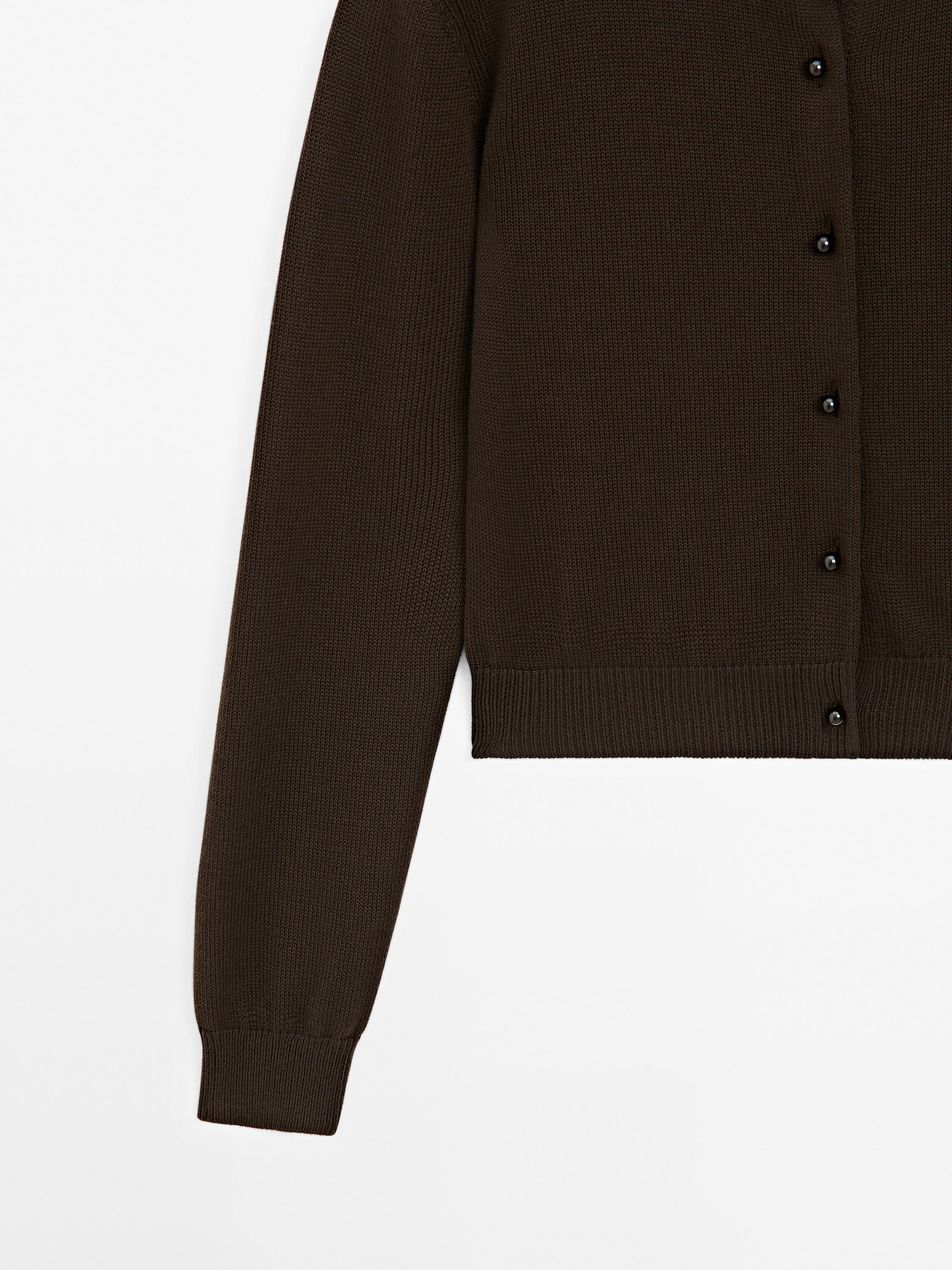 Knit cardigan with rhinestone button detail