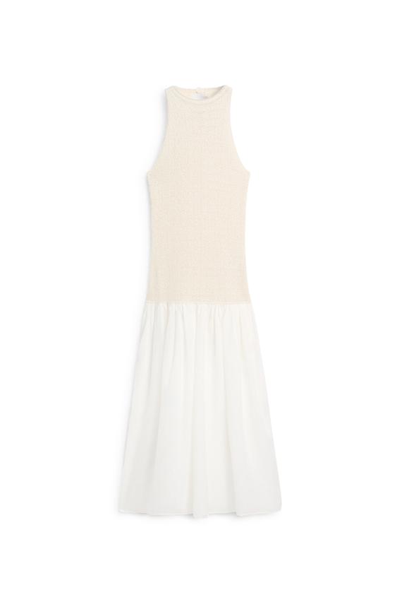 Kombine halter yaka midi elbise