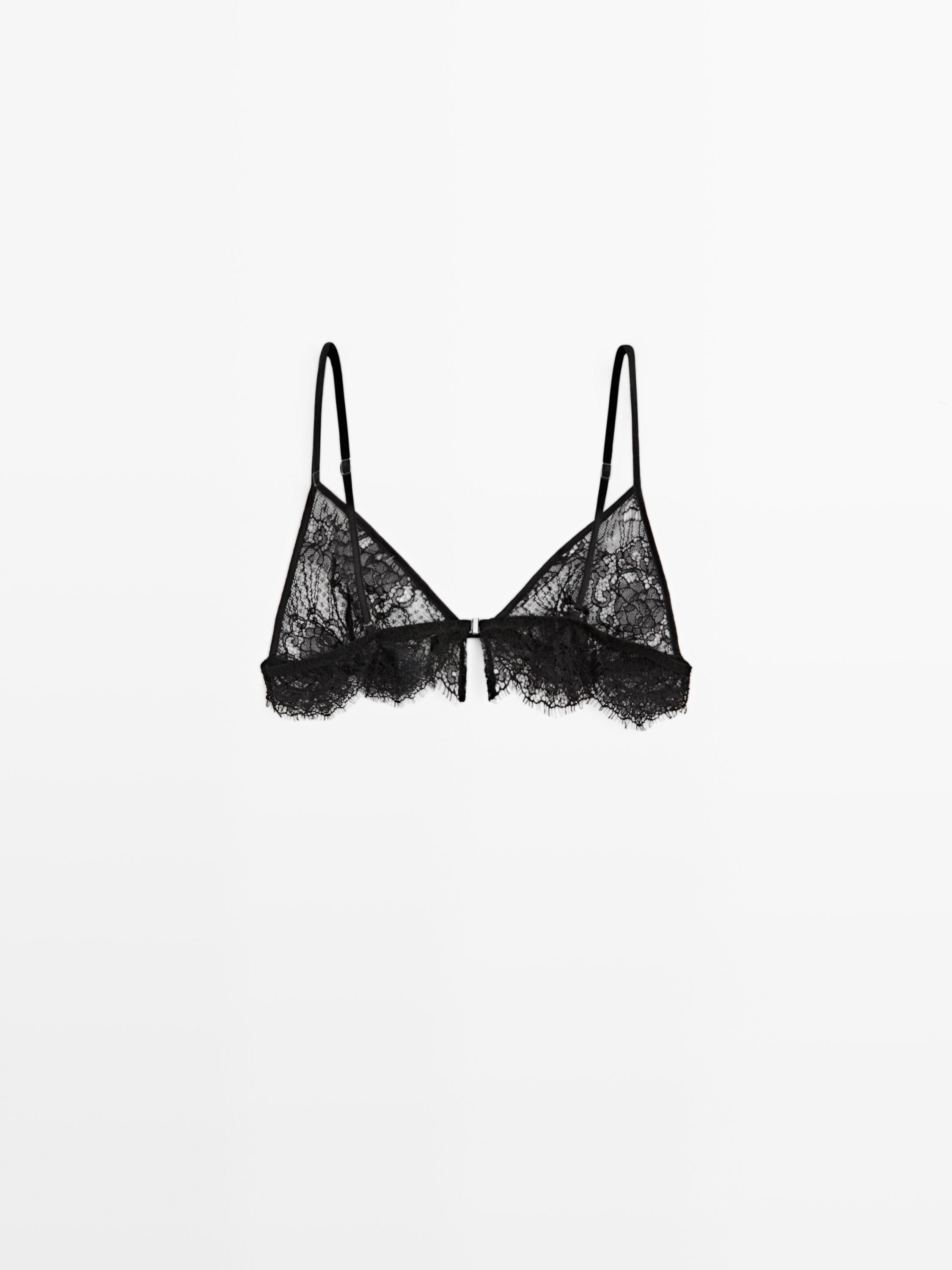Lace cotton blend bralette — BLACK