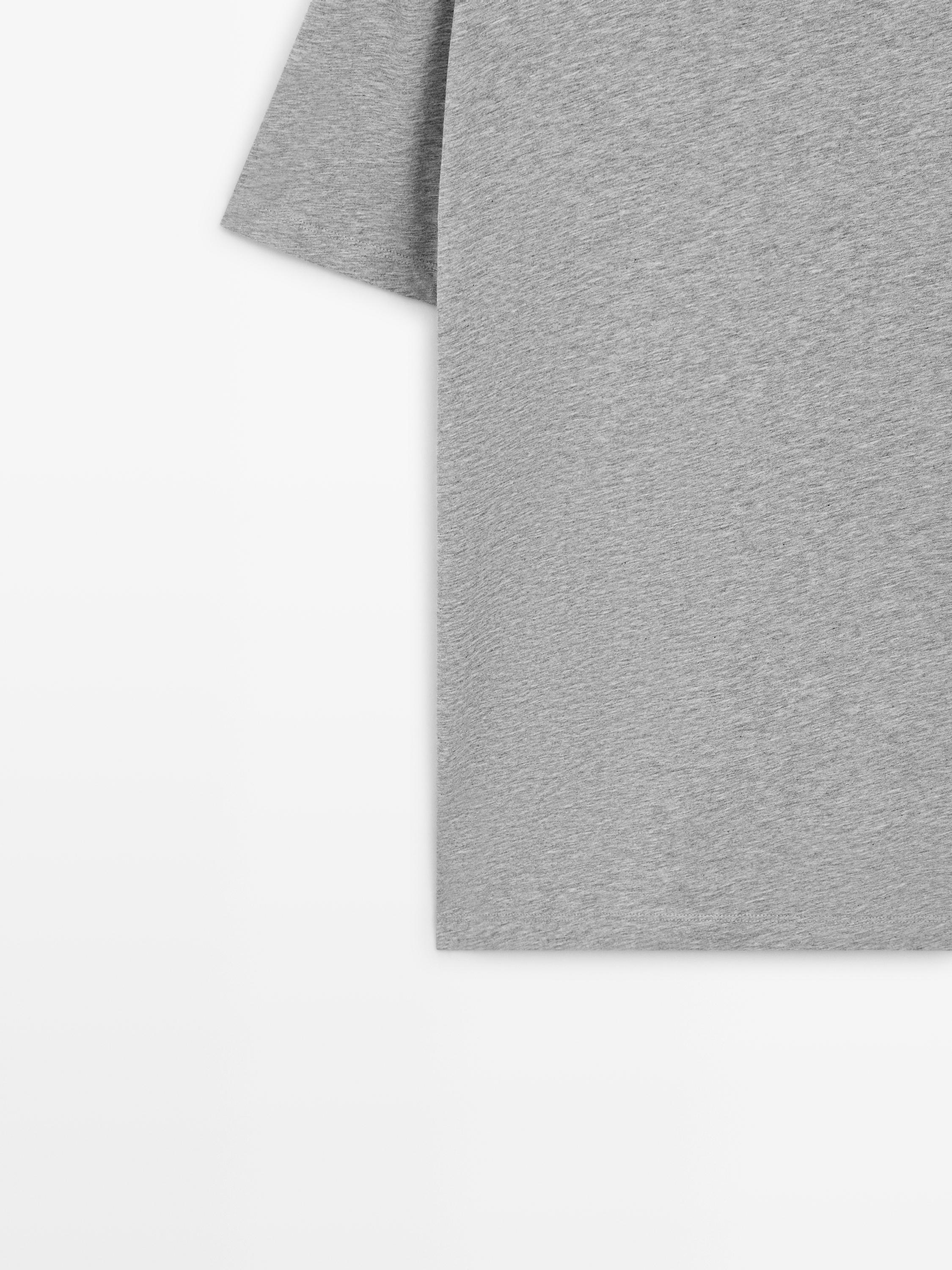 Short sleeve cotton blend T-shirt — GREY MARL