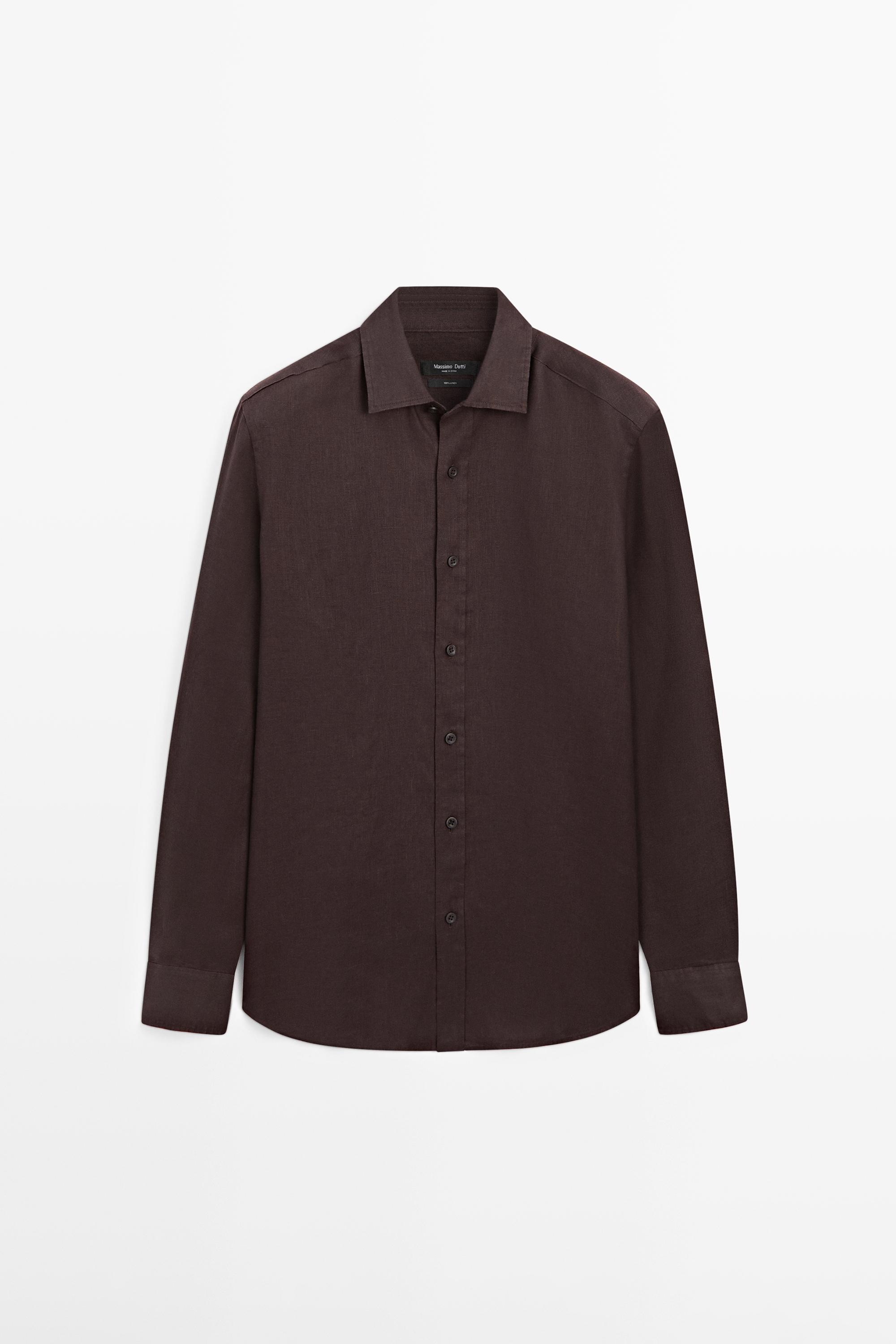 100% linen slim fit shirt — BURGUNDY
