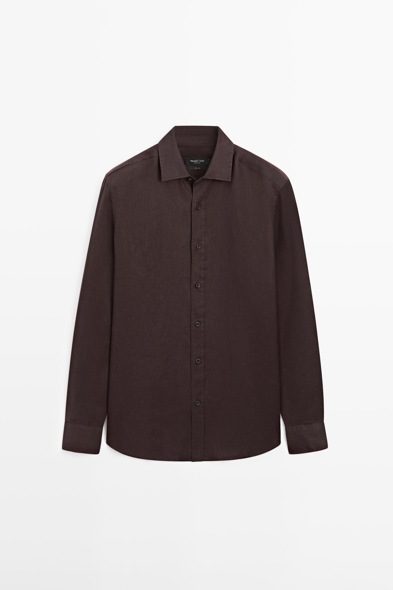 Massimo Dutti - Heren - Slim-Fit Overhemd Van 100% Linnen - Bordeauxrood - M