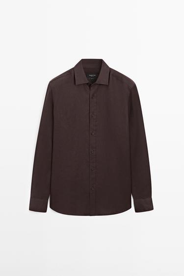 100% linen slim fit shirt — BURGUNDY 2